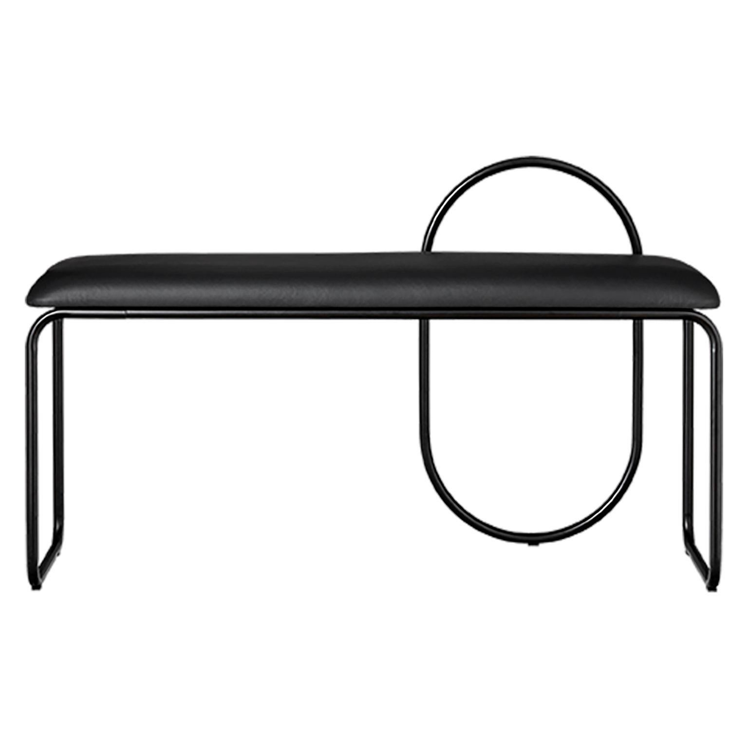 Contemporary Anthracite Velvet and Gold Minimalist Bench For Sale