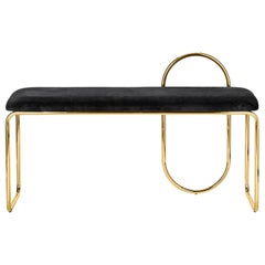 Anthracite Velvet and Gold Minimalist Bench