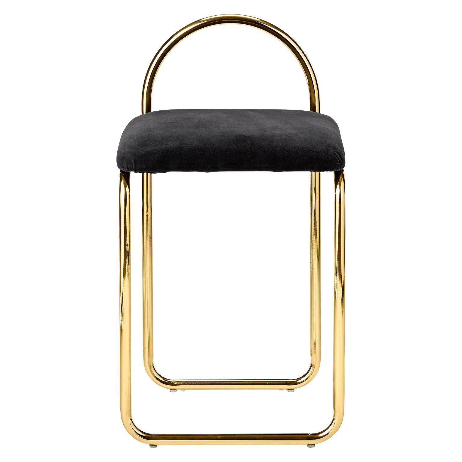Anthracite velvet and gold Minimalist dining chair
Dimensions: L 37 x W 39 x H 68 CM
Materials: Velvet, steel

The collection includes benches, chairs, shelves and mirrors in a wide variety of sizes.