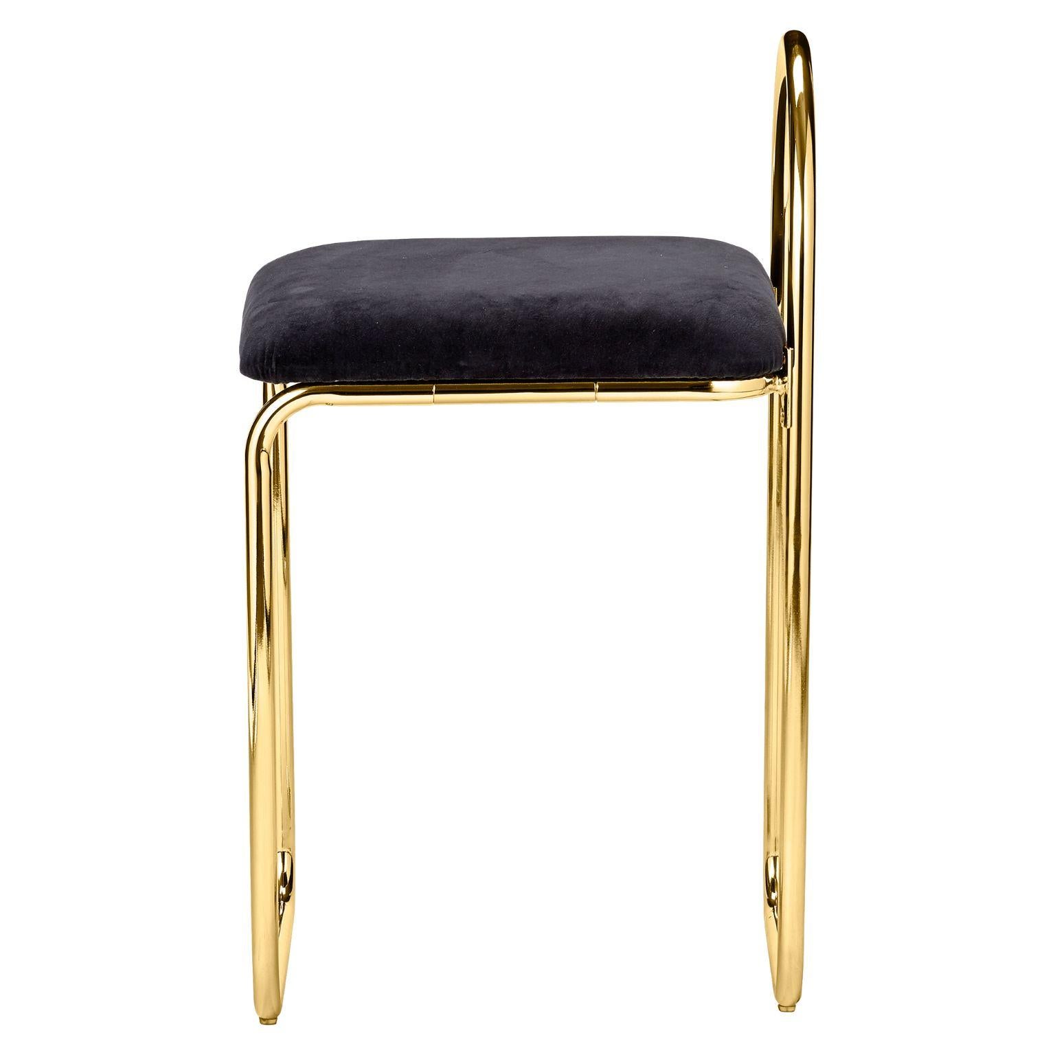 Modern Anthracite Velvet and Gold Minimalist Dining Chair For Sale