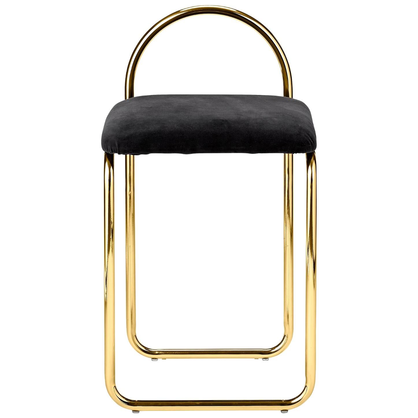Anthracite Velvet and Gold Minimalist Dining Chair For Sale