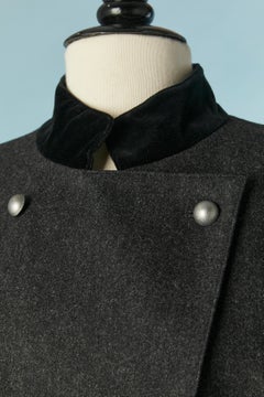 Anthracite wool and velvet officer's style skirt-suit State of Claude Montana