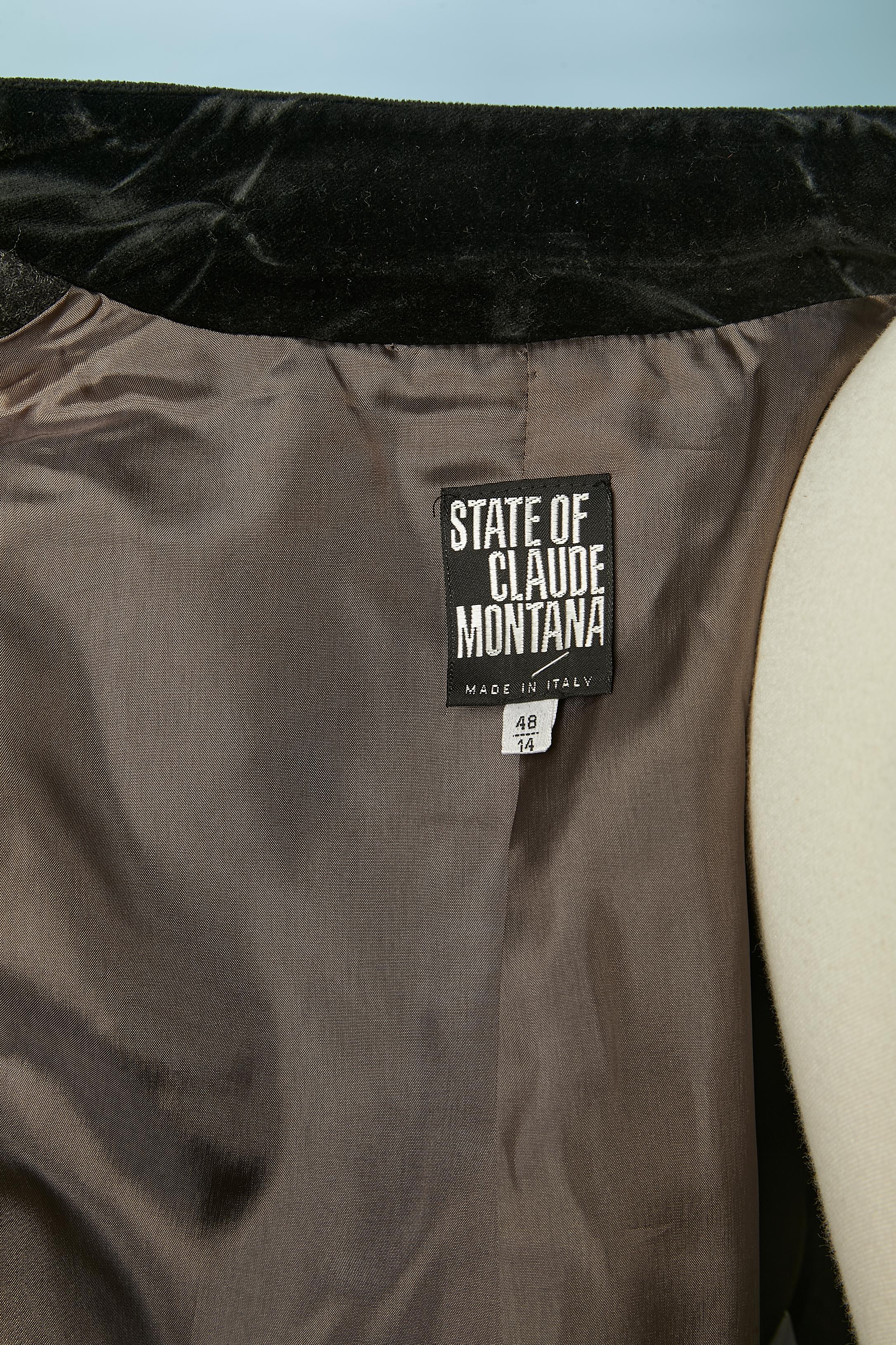 Gonna da ufficiale in lana e velluto color antracite Stato del Montana Claude in vendita 4