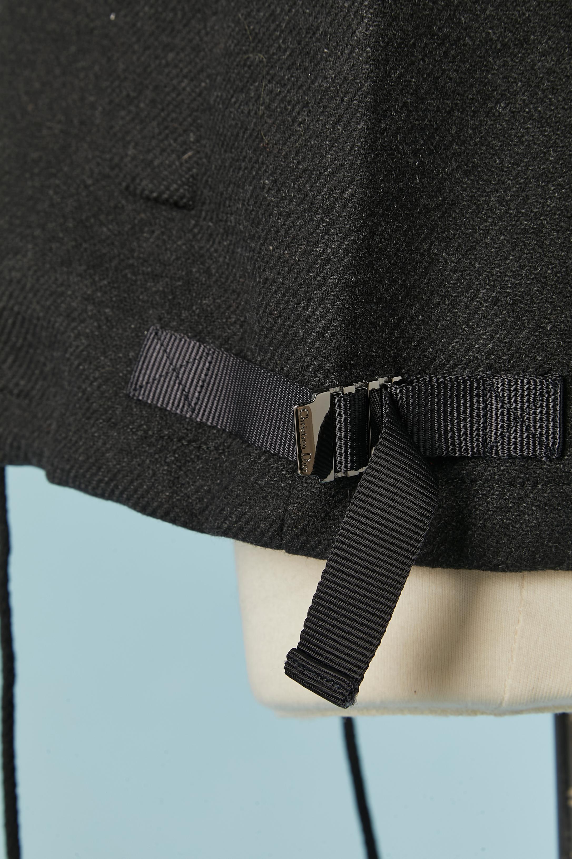 Veste double face en laine anthracite avec capuche zippée CHRISTIAN DIOR Unisexe en vente