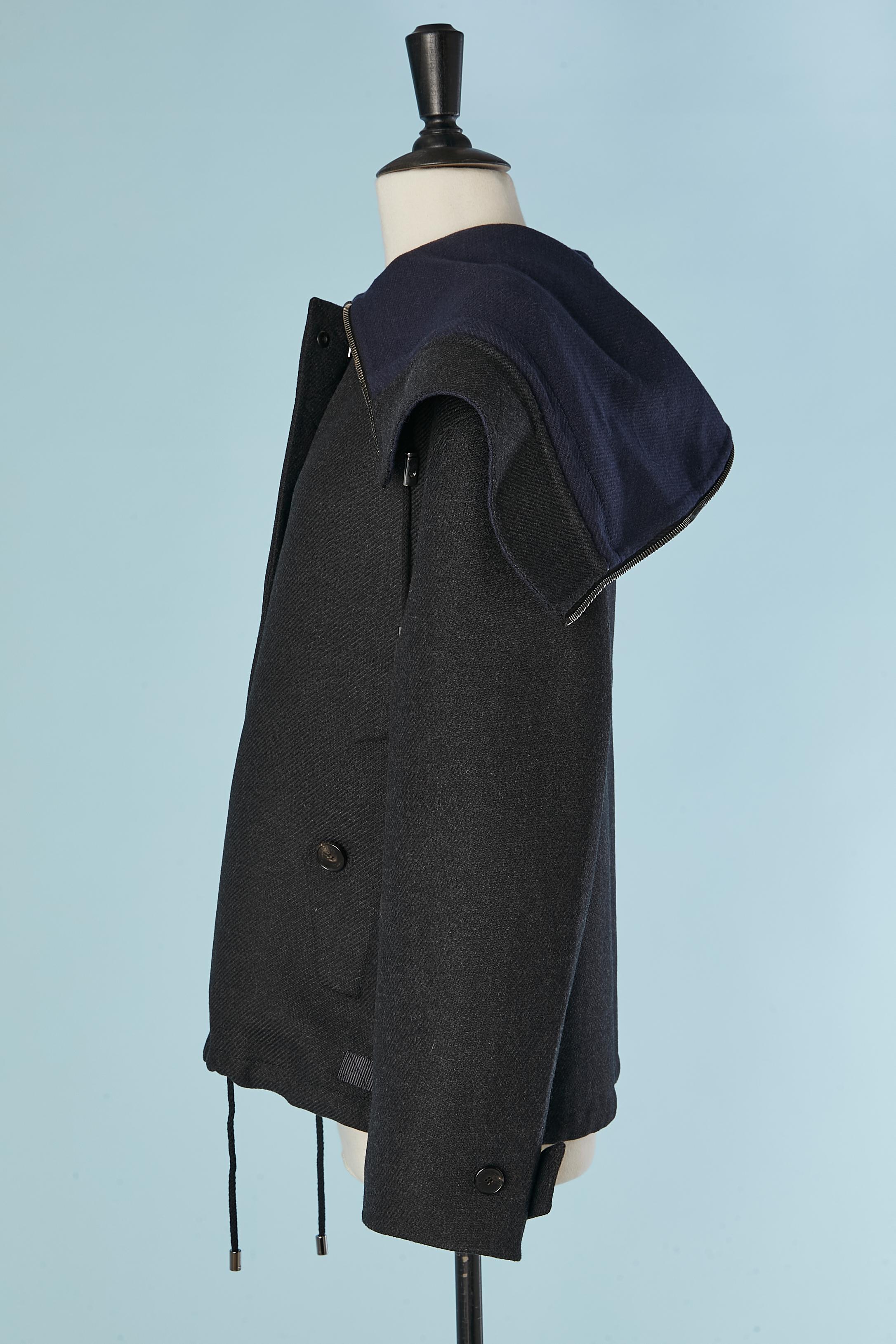 Veste double face en laine anthracite avec capuche zippée CHRISTIAN DIOR en vente 2