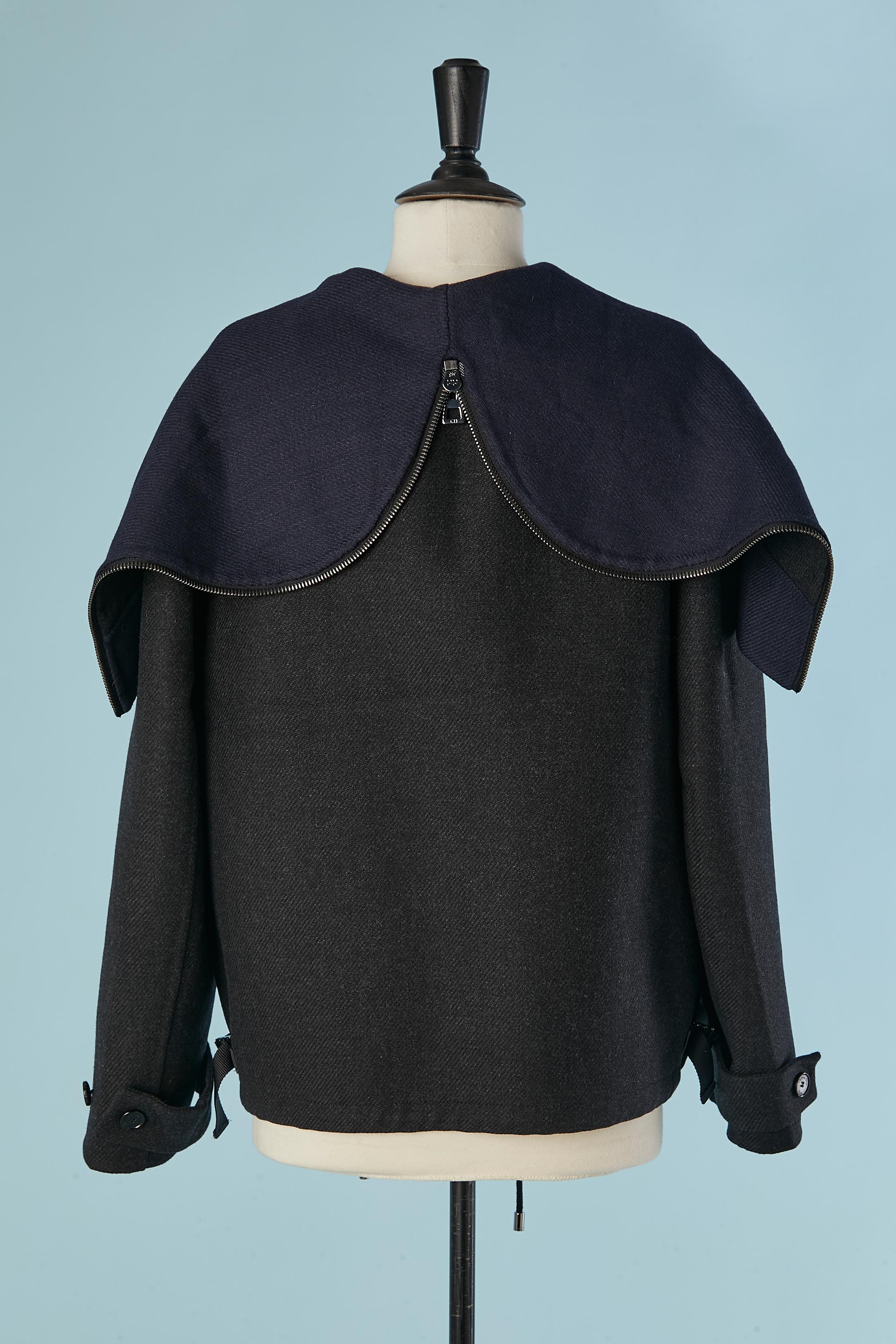 Veste double face en laine anthracite avec capuche zippée CHRISTIAN DIOR en vente 3