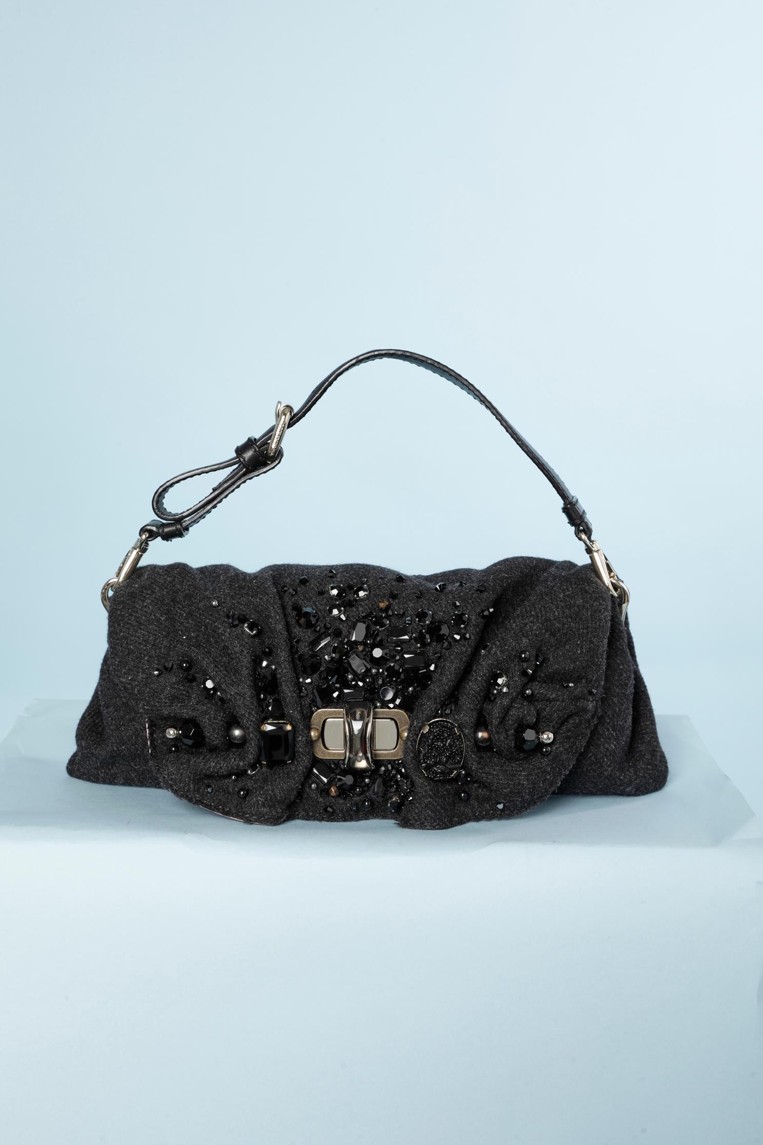 Black Anthracite wool evening bag with cabochons embellishment Nina Ricci For Sale