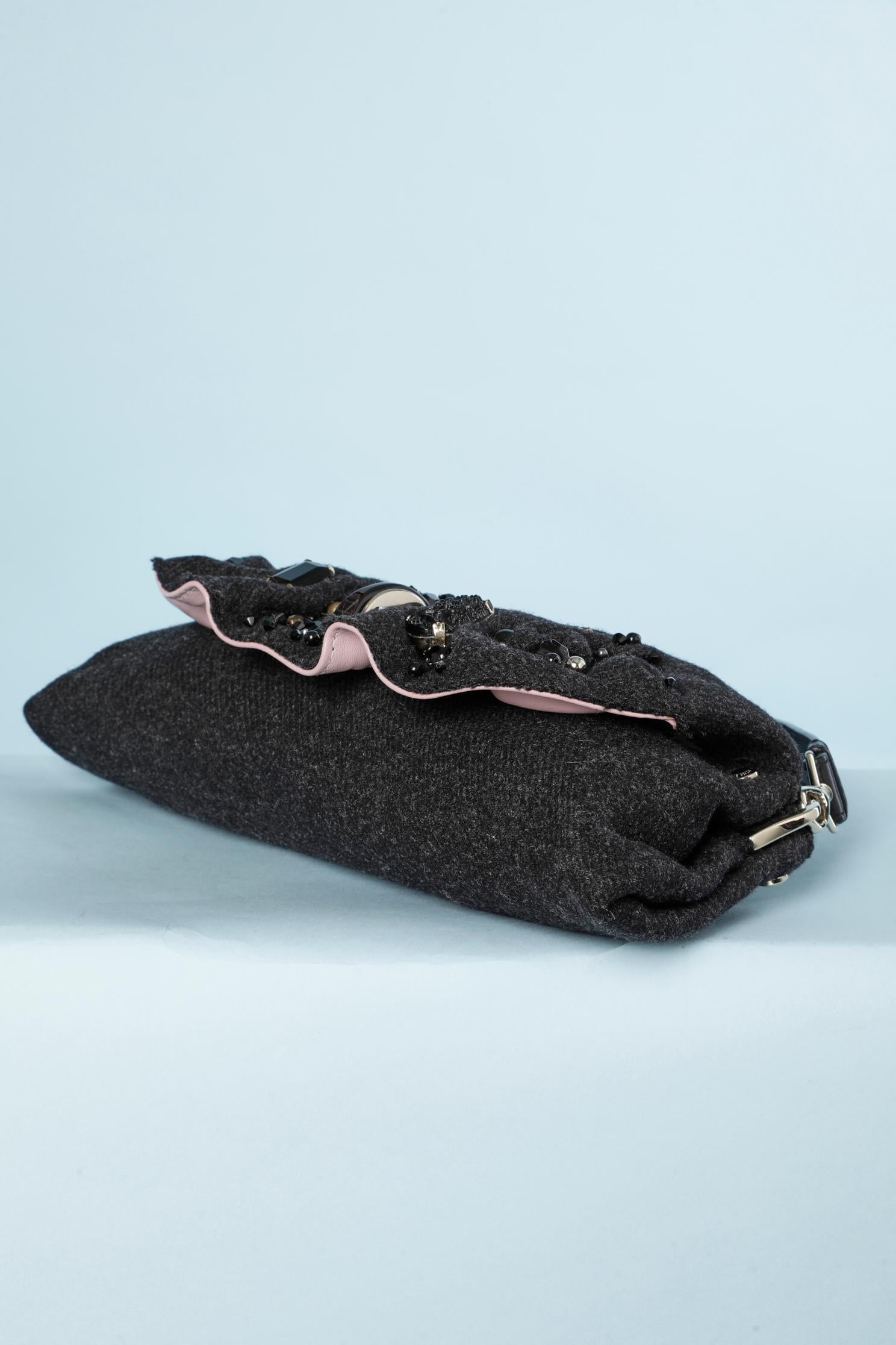 Women's Anthracite wool evening bag with cabochons embellishment Nina Ricci For Sale