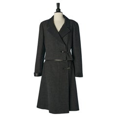 Anthracite wool skirt suit with double breasted jacket and wrap skirt CHANEL