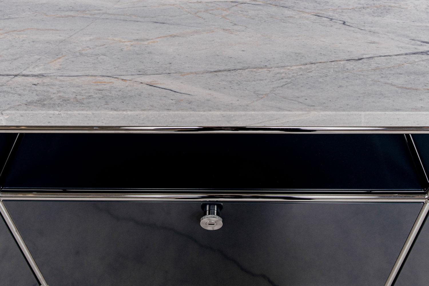 Modern Anthricite Gray and Chrome Sideboard with Marble Top, USM Haller