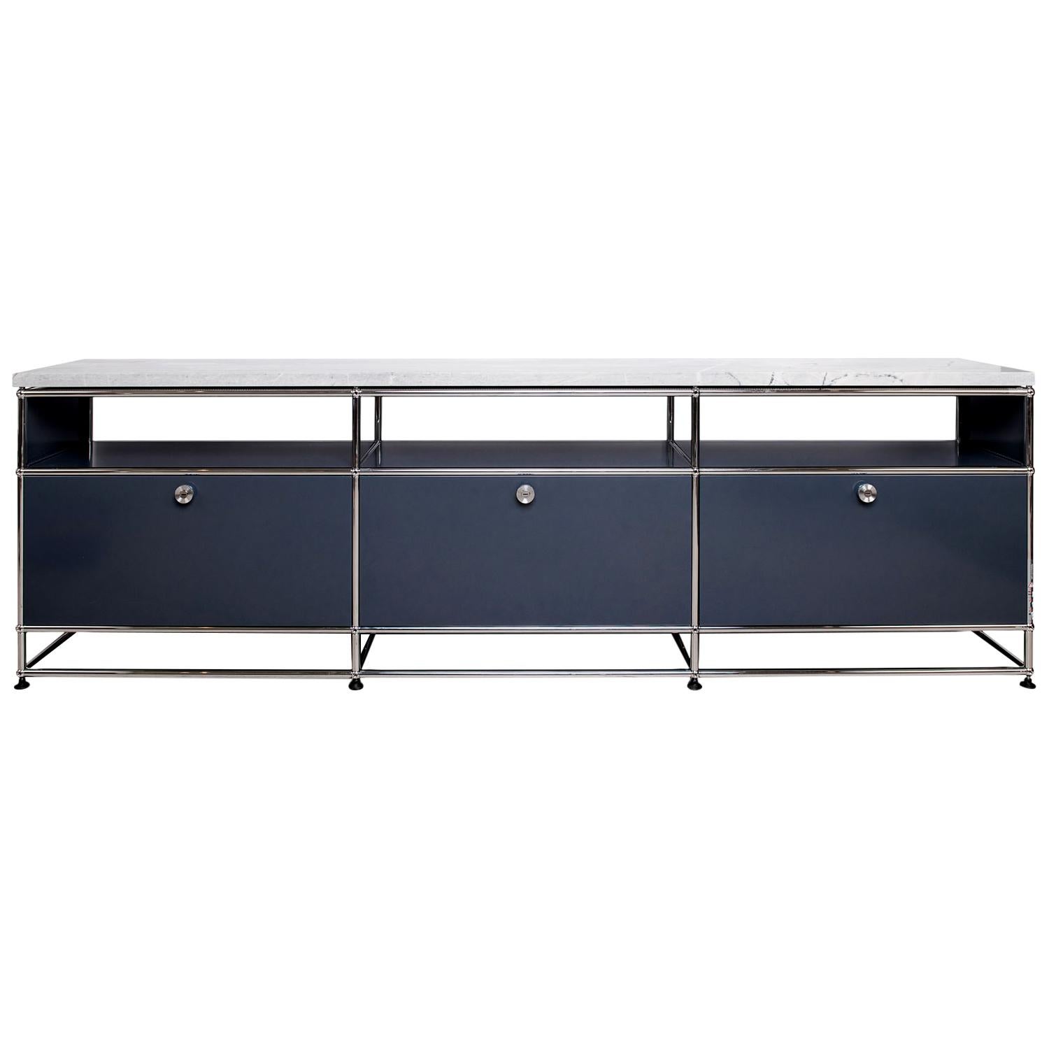Anthricite Gray and Chrome Sideboard with Marble Top, USM Haller