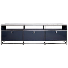 Buffet gris anthracite et chrome avec dessus en marbre:: USM Haller