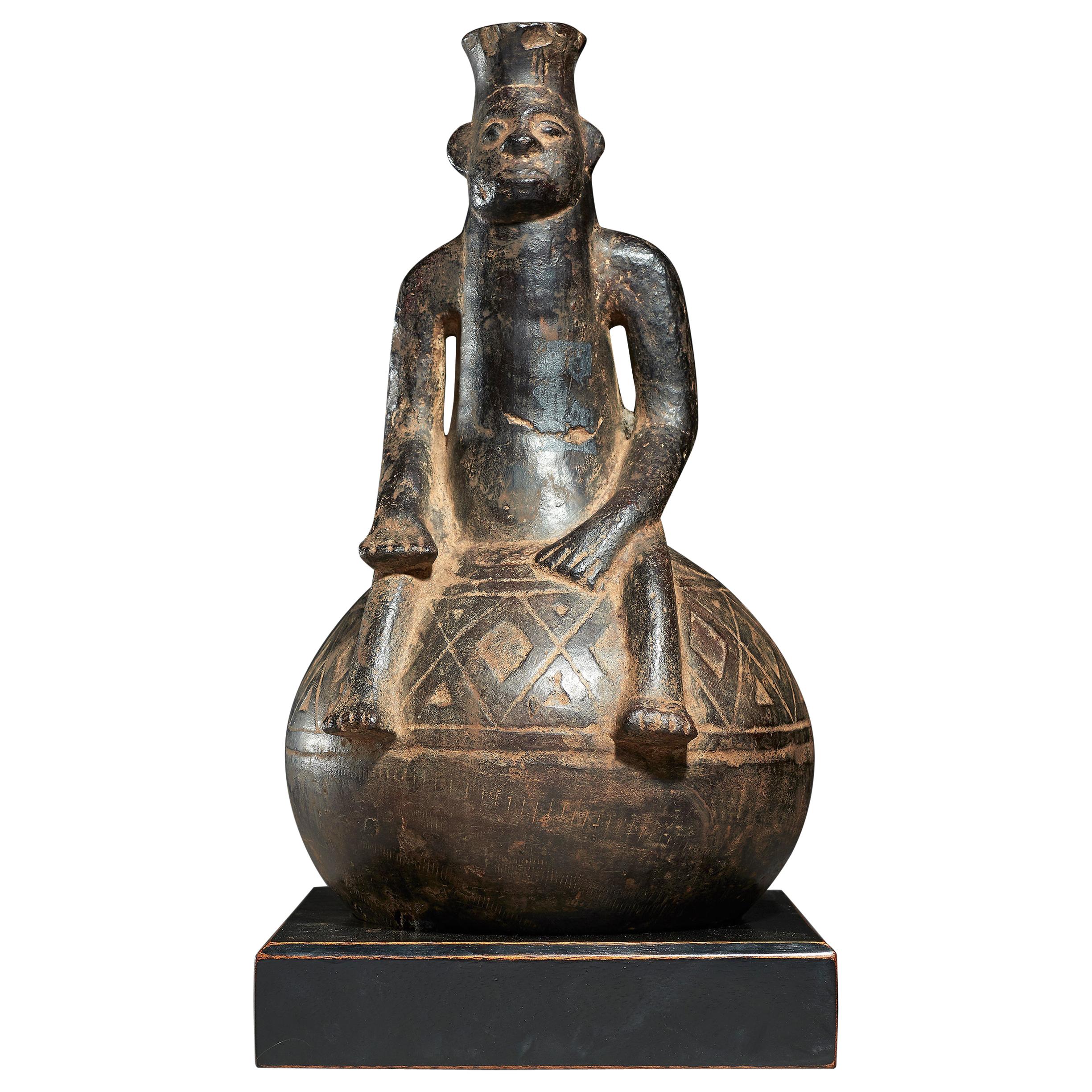 Anthromorphic Figural Vessel in Blackened Terracotta For Sale