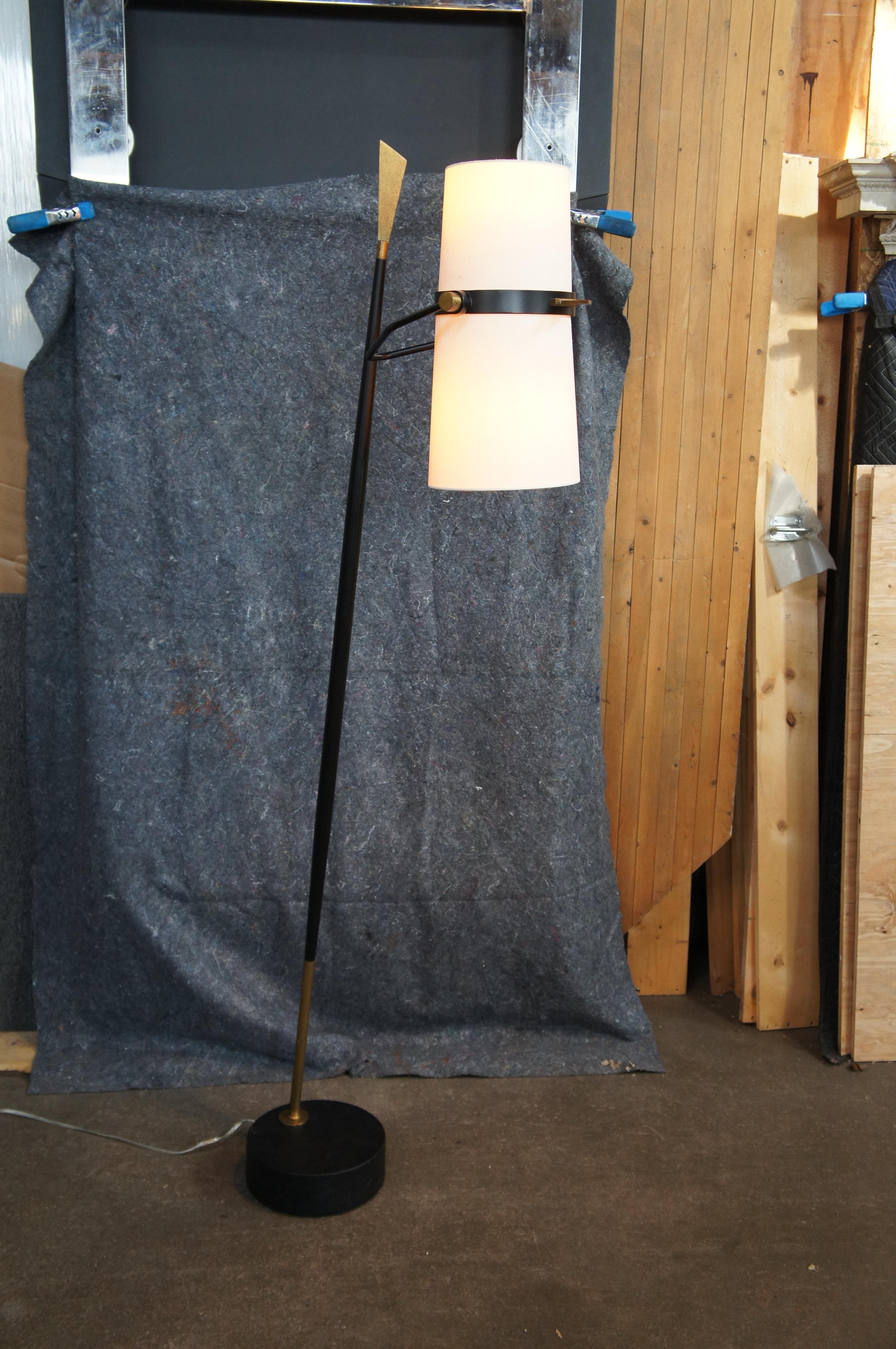 Anthropologie Yasmin Floor Lamp Industrial Modern Forged Iron Linen Shade 70