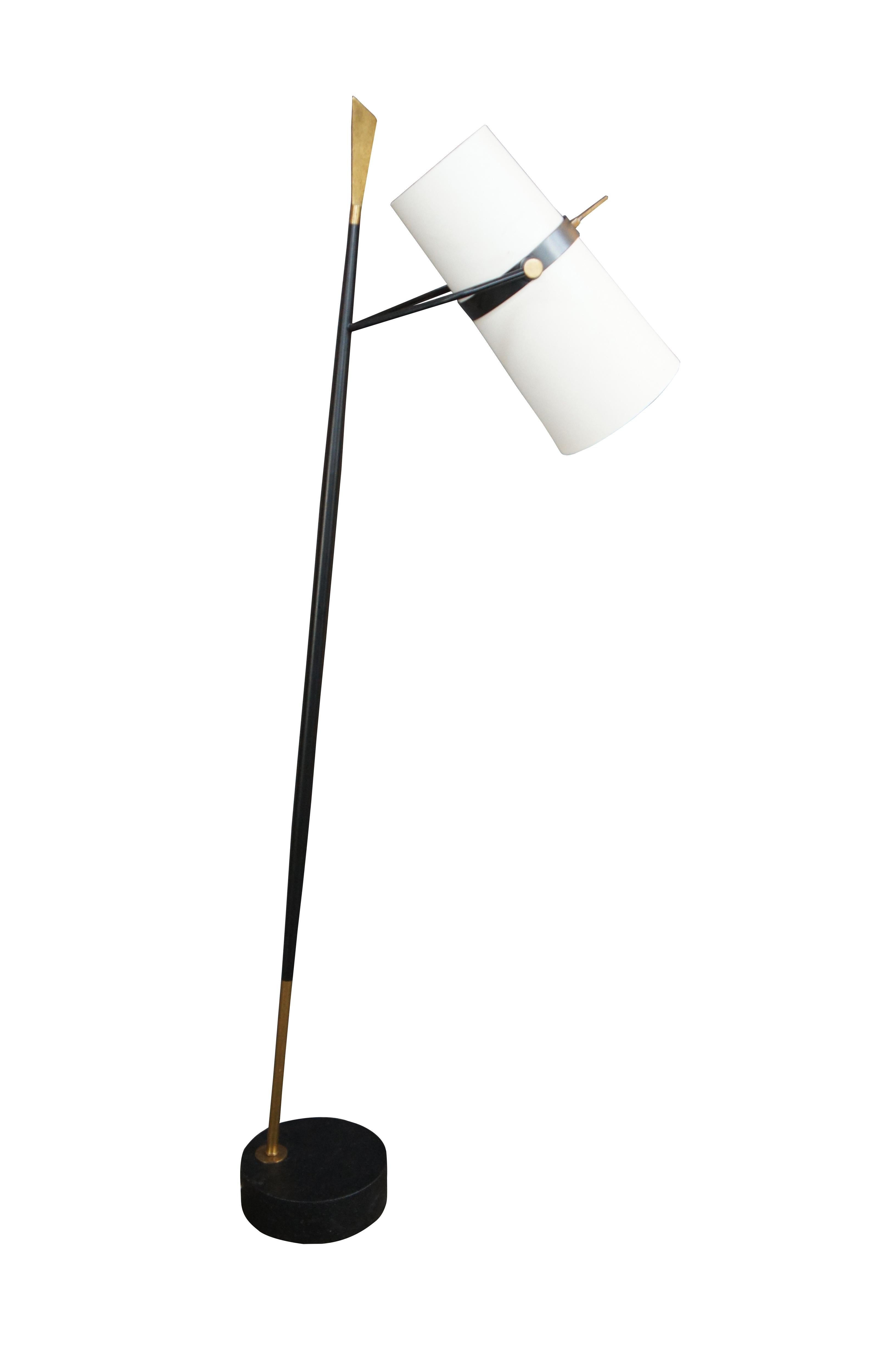 Anthroploie Yasmin Floor Lamp. A forged iron frame wraps around a soft linen shade, lending an industrial appeal to this versatile light fixture that includes two an uplight and down light.

DIMENSIONS

69.5