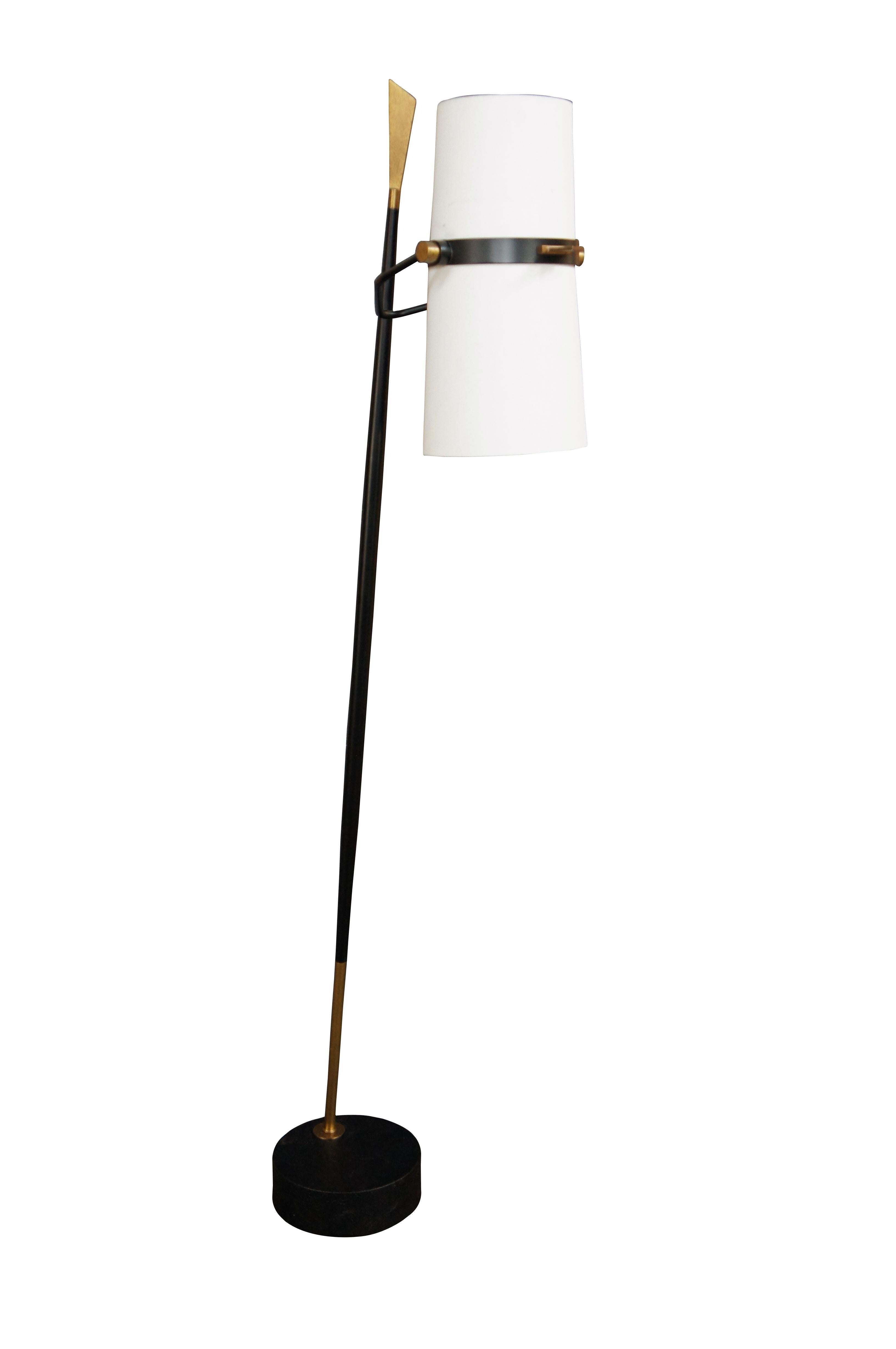 Anthropologie Yasmin Floor Lamp Industrial Modern Forged Iron Linen Shade 70