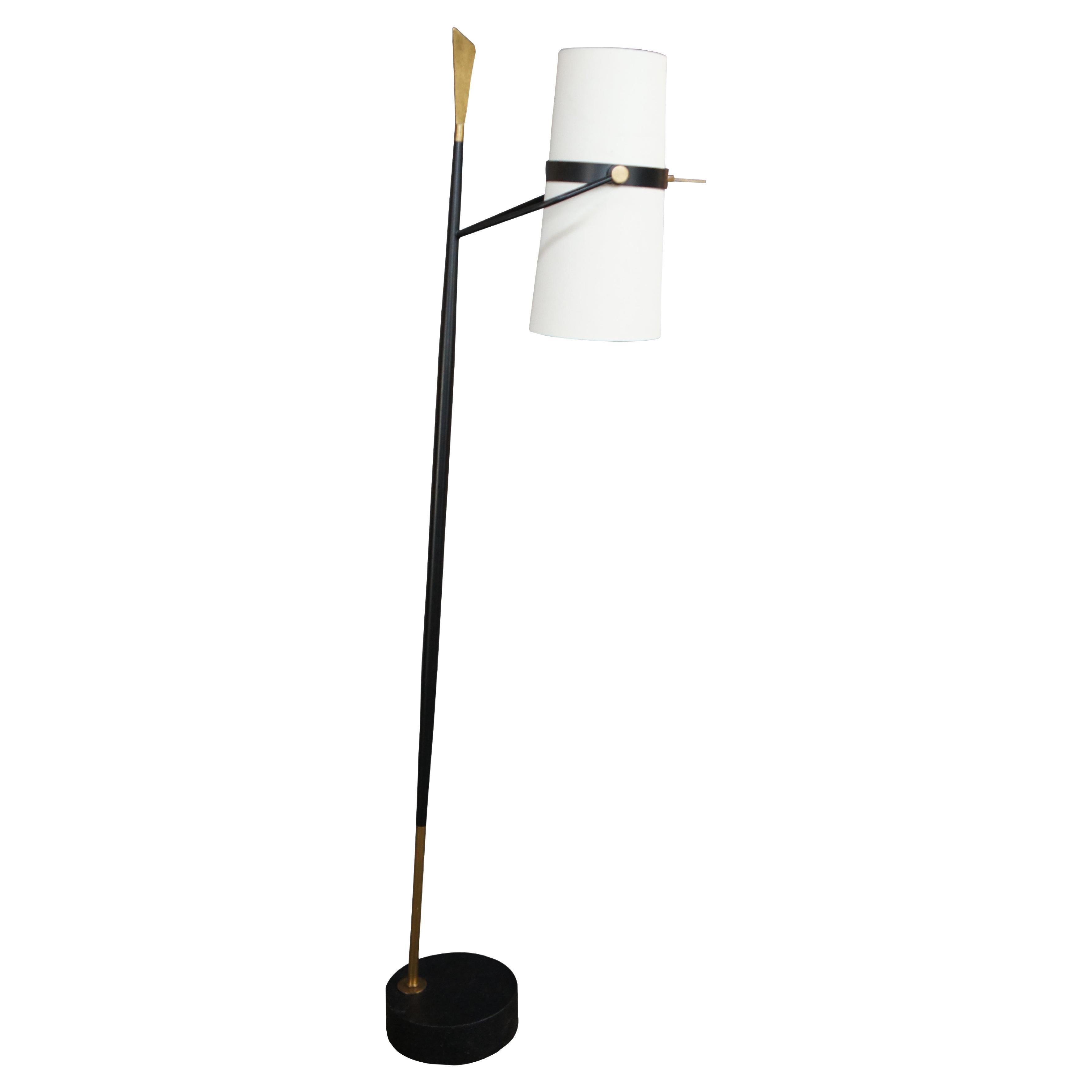 Anthropologie Yasmin Floor Lamp Industrial Modern Forged Iron Linen Shade 70" For Sale