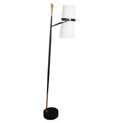Used Anthropologie Yasmin Floor Lamp Industrial Modern Forged Iron Linen Shade 70"