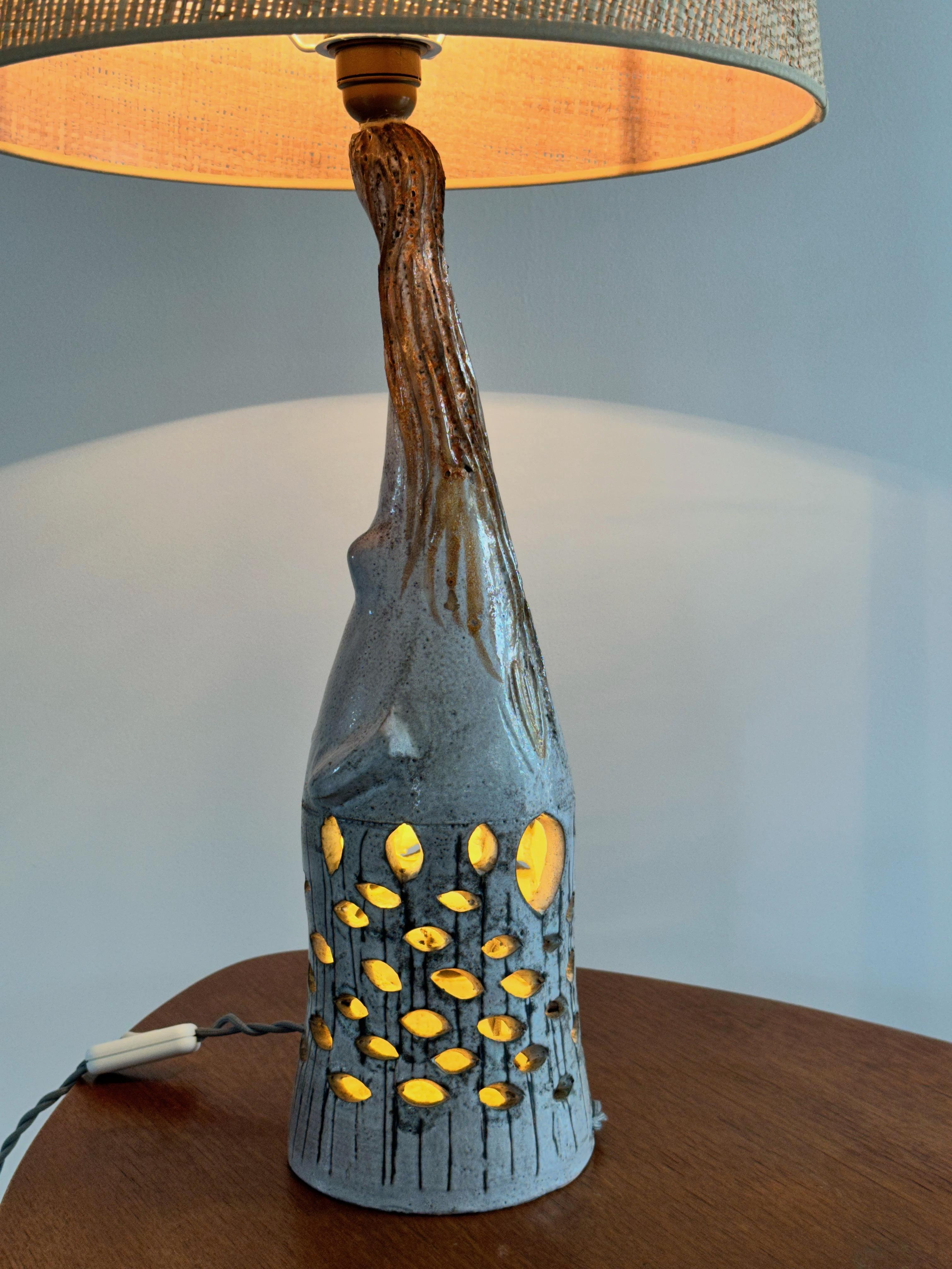Hand-Carved Anthropomorphic Ceramic Lamp Maurice Camos, French Artist, Unique Work, 1960s For Sale