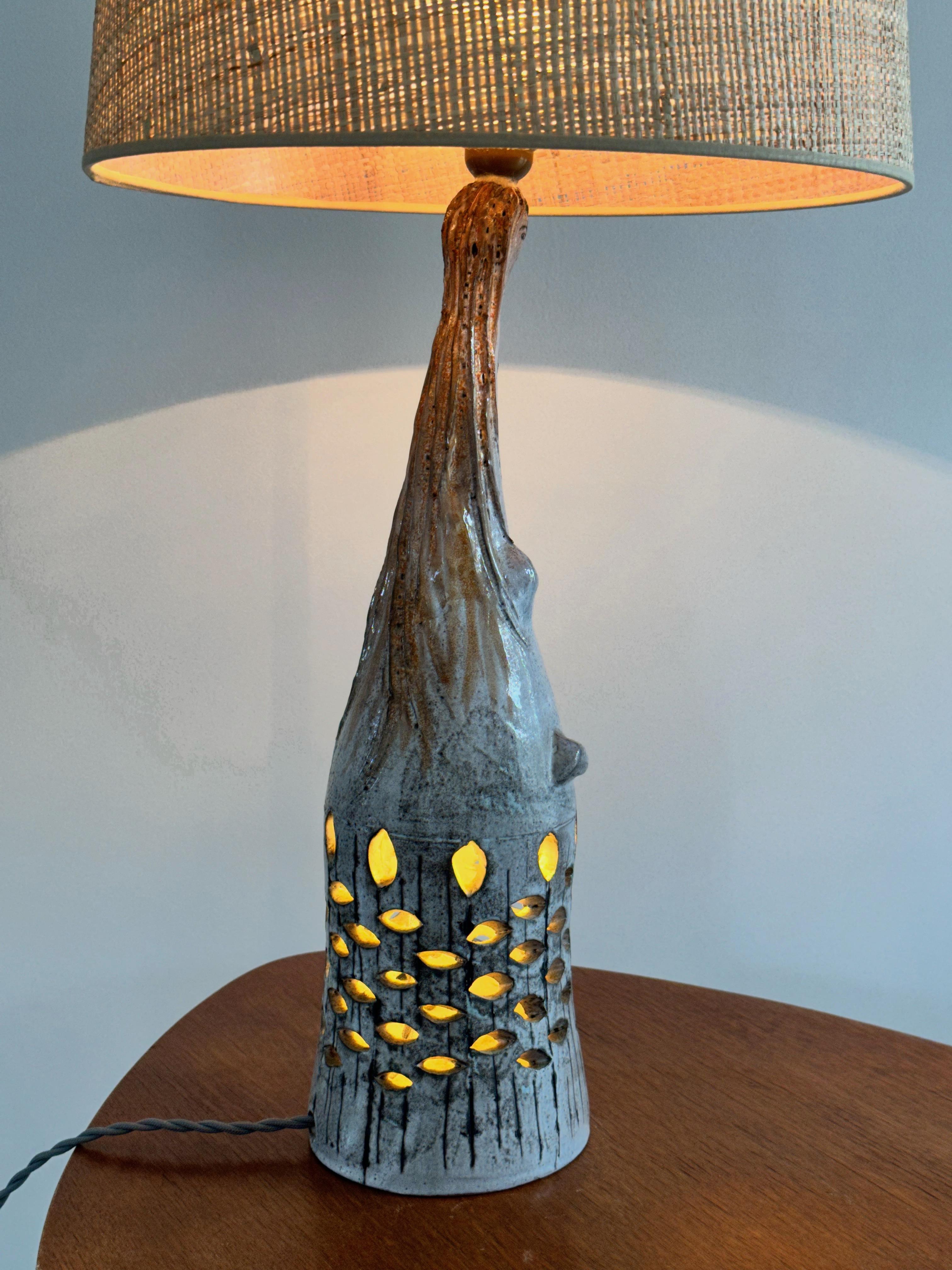Anthropomorphic Ceramic Lamp Maurice Camos, French Artist, Unique Work, 1960s In Good Condition For Sale In leucate, FR