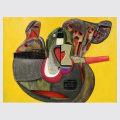 Anthropomorphic Composition, Mixed Technique on Lacquered Wood Panel, circa 1970