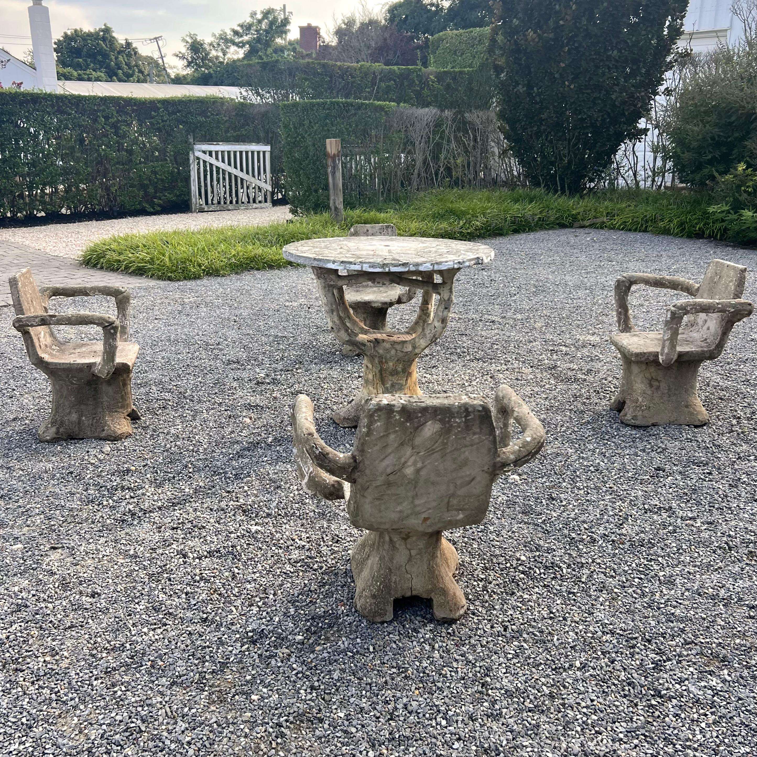 Anthropomorphic Faux Bois Concrete Table and 4 Chairs, 1950s France 2