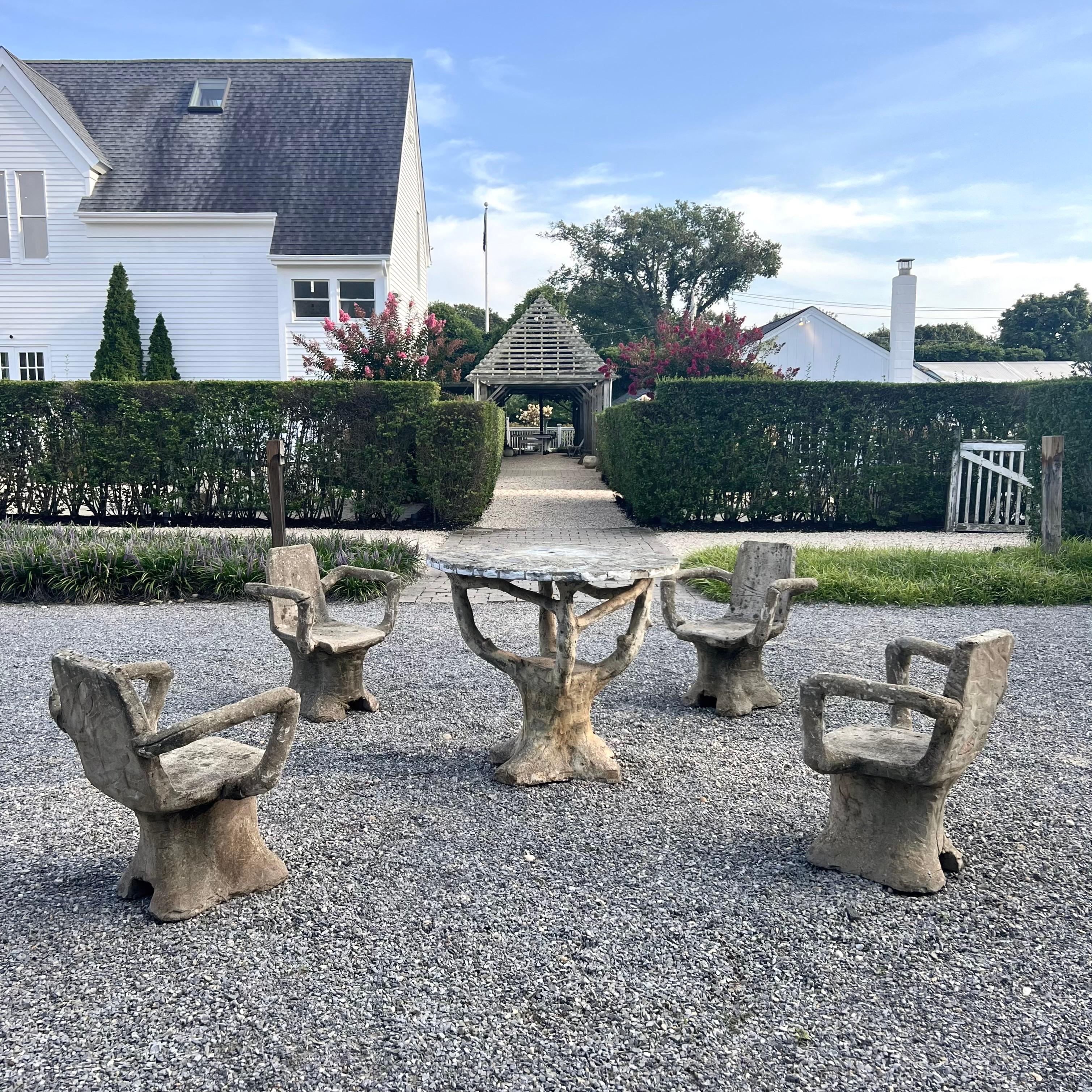 Anthropomorphic Faux Bois Concrete Table and 4 Chairs, 1950s France For Sale 4