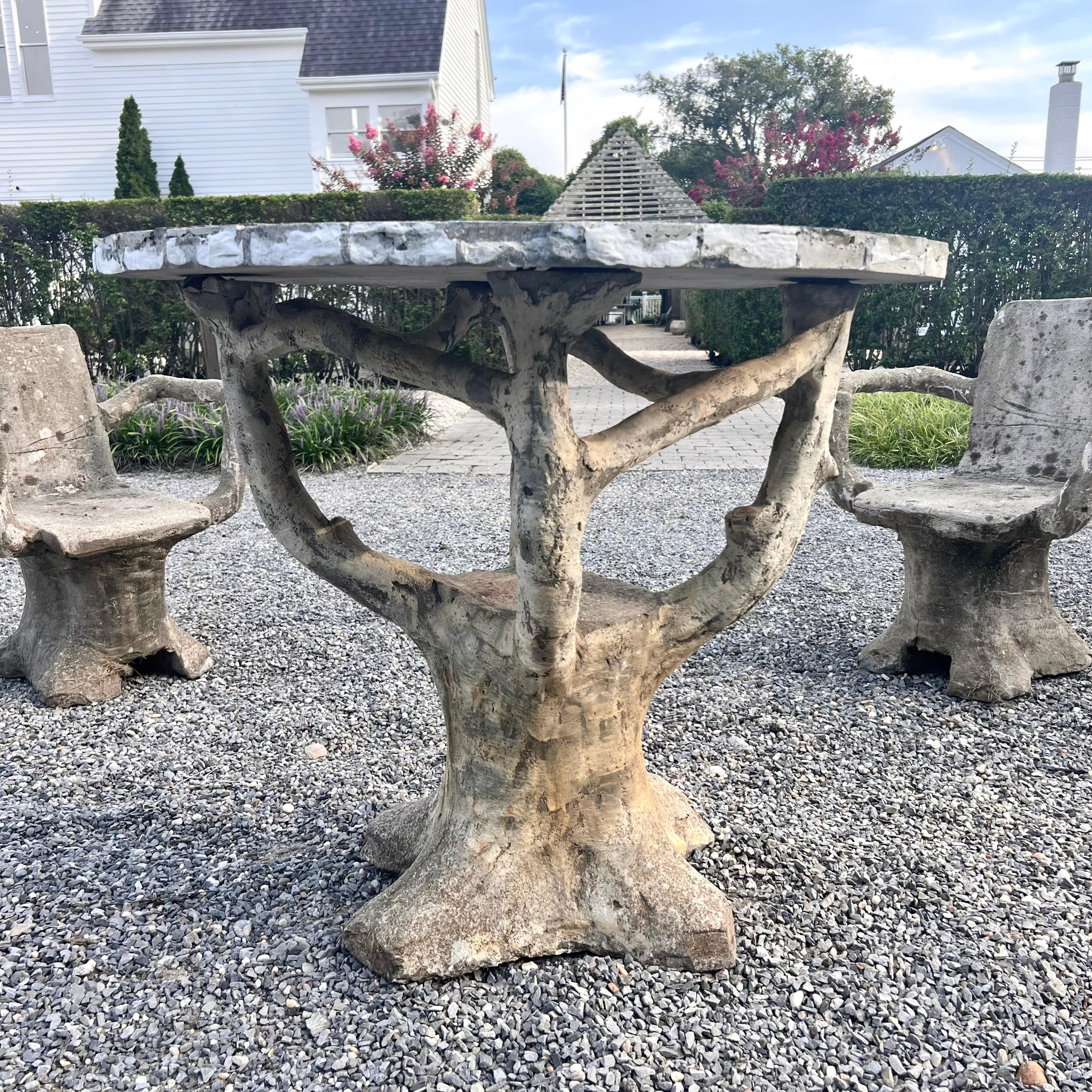 Anthropomorphic Faux Bois Concrete Table and 4 Chairs, 1950s France For Sale 5