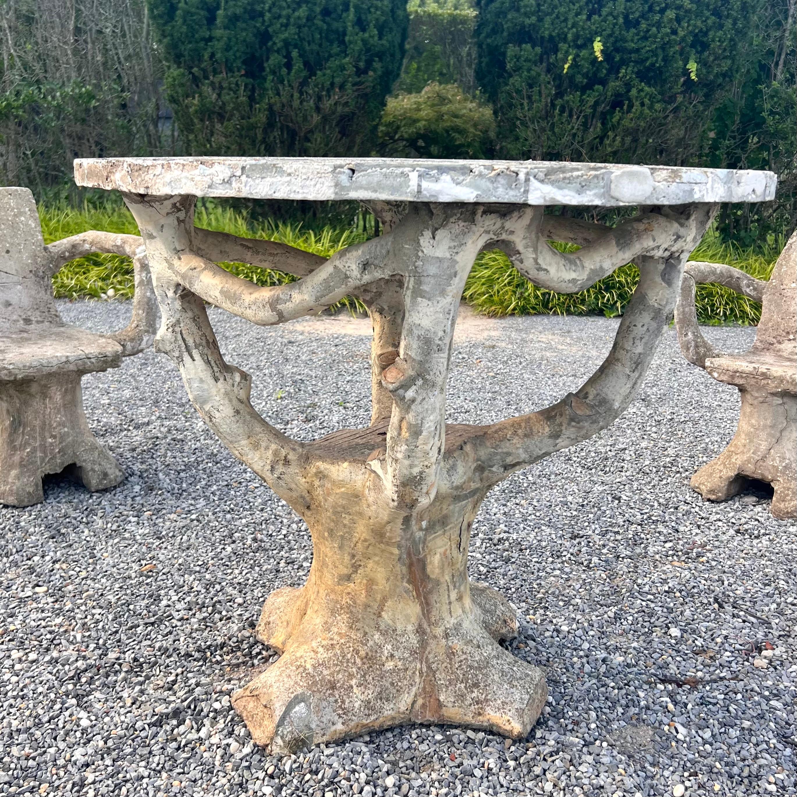 Anthropomorphic Faux Bois Concrete Table and 4 Chairs, 1950s France For Sale 6