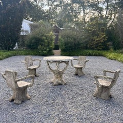 Anthropomorphic Faux Bois Concrete Table and 4 Chairs, 1950s France