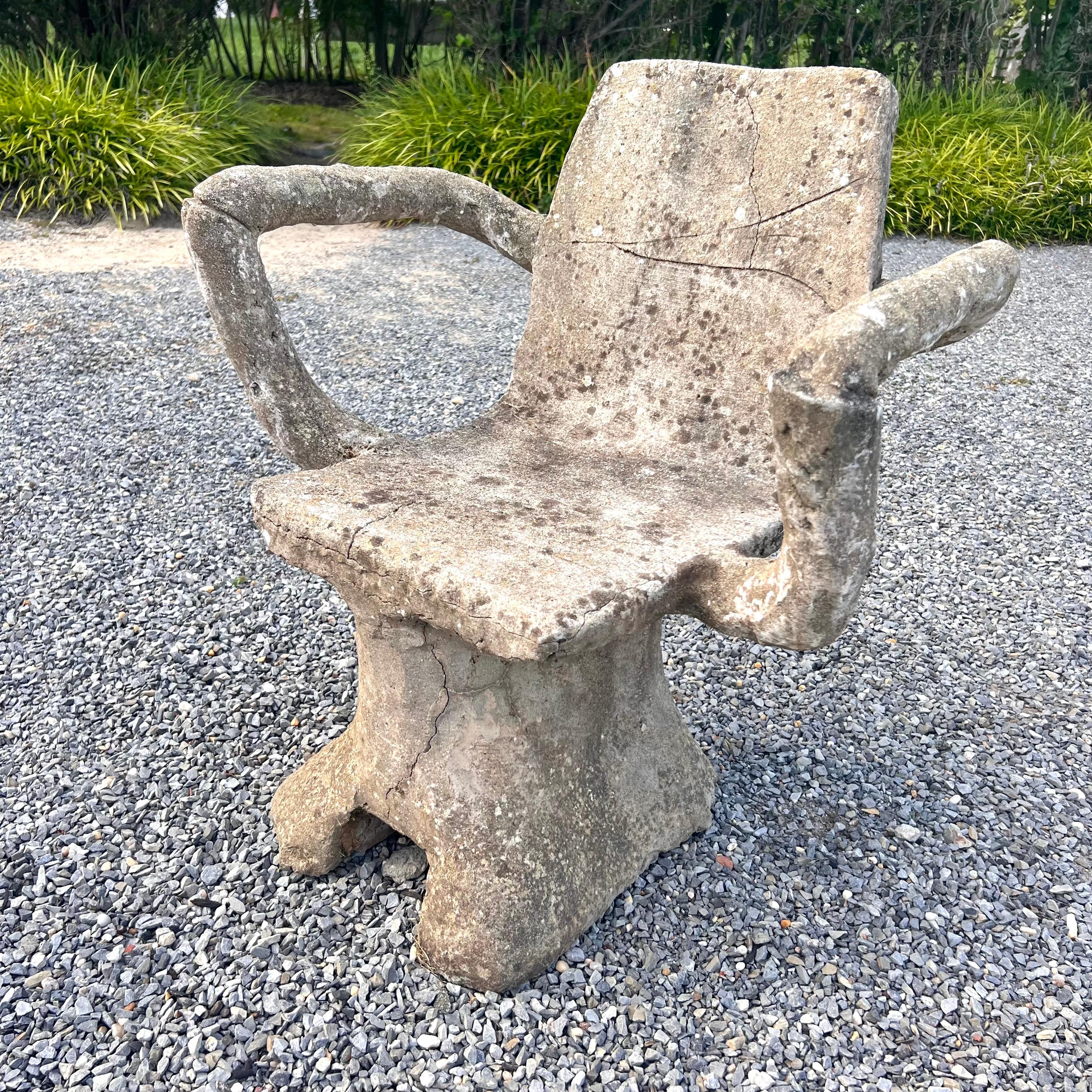 French Anthropomorphic Faux Bois Concrete Table and 4 Chairs, 1950s France For Sale