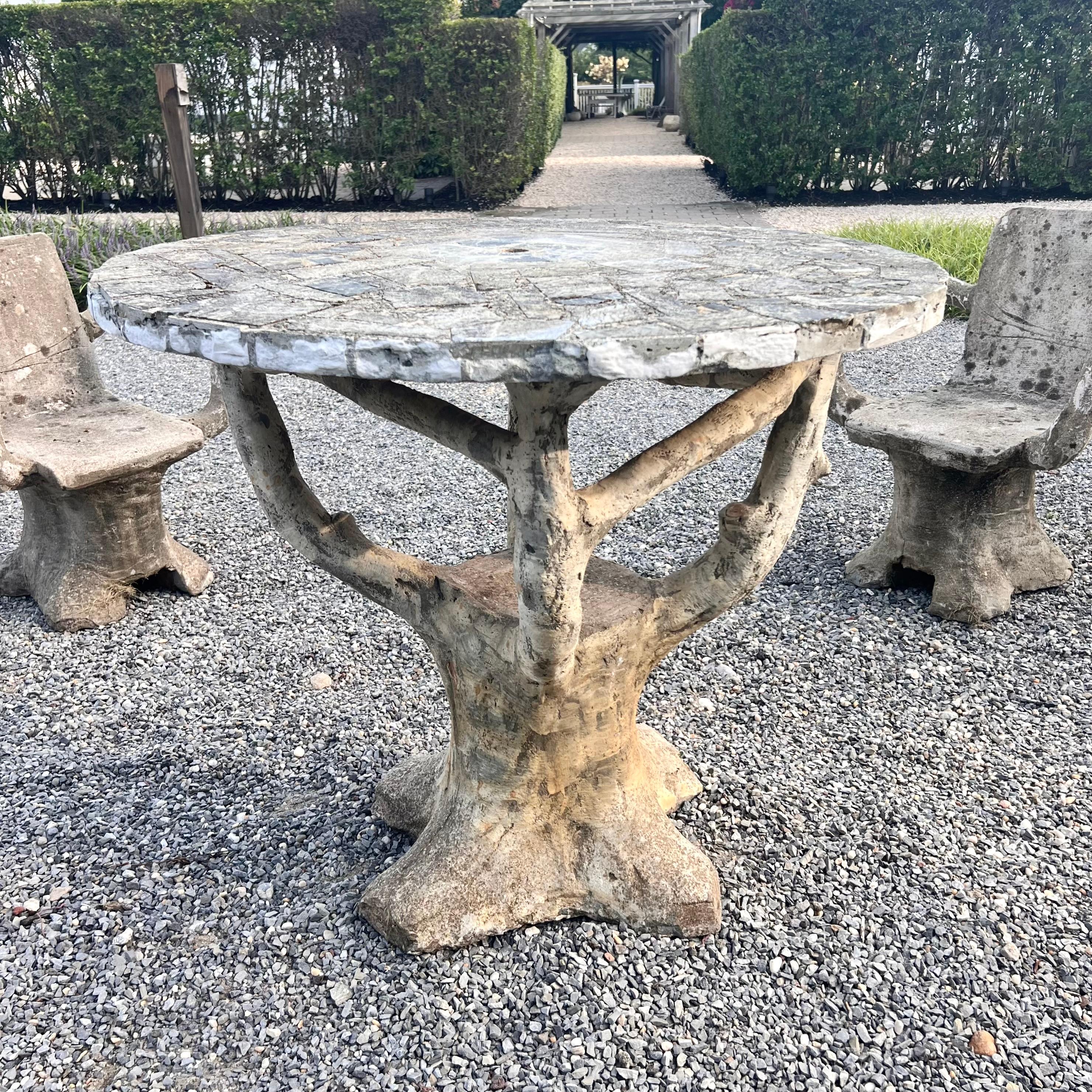 Anthropomorphic Faux Bois Concrete Table and 4 Chairs, 1950s France In Good Condition For Sale In Los Angeles, CA