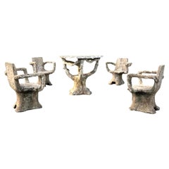 Anthropomorphic Faux Bois Concrete Table and 4 Chairs, 1950s France