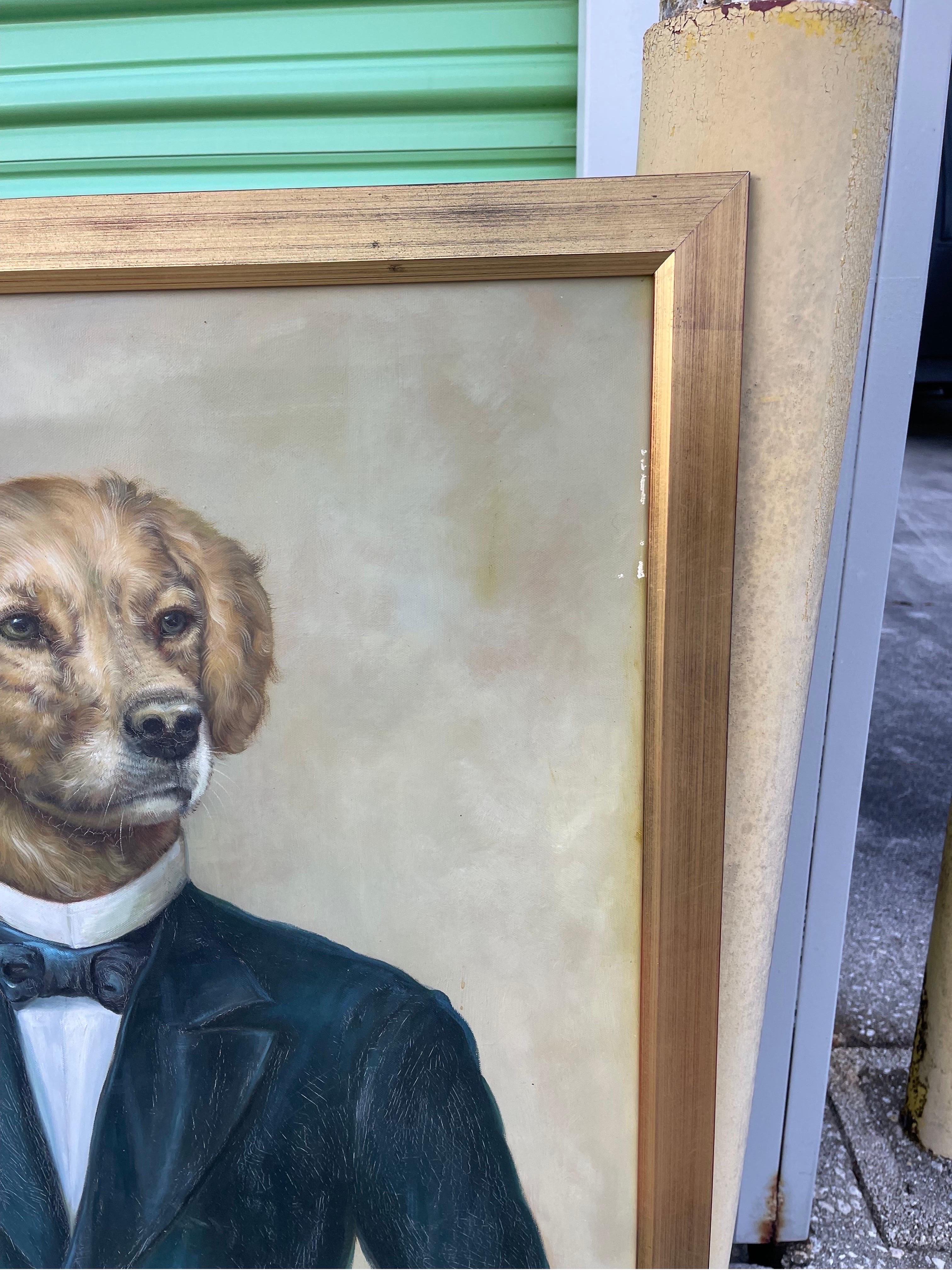 Anthropomorphic Golden Retriever Dog in Tuxedo, Acrylic on Canvas Painting 3