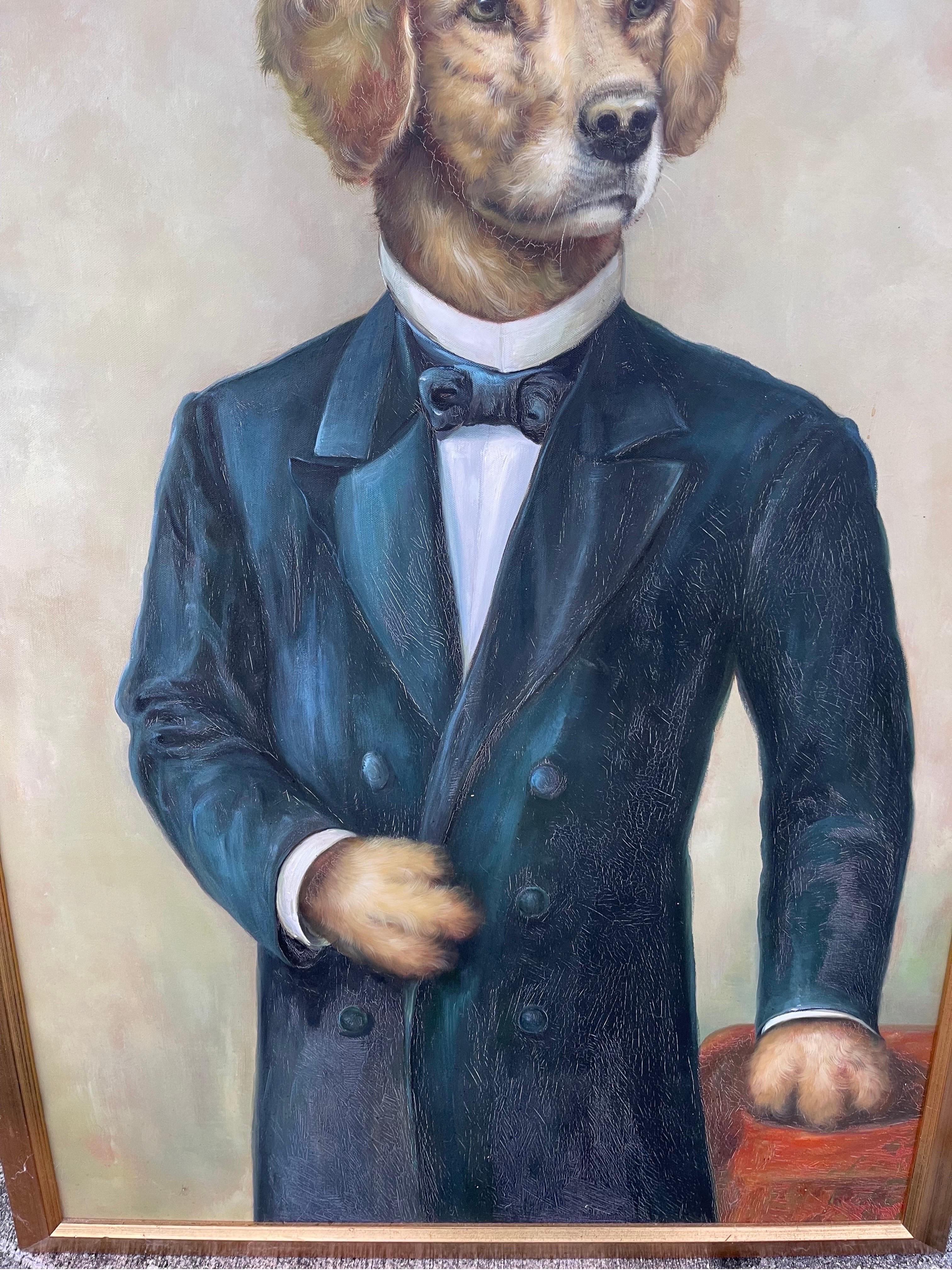 Anthropomorphic Golden Retriever Dog in Tuxedo, Acrylic on Canvas Painting 4