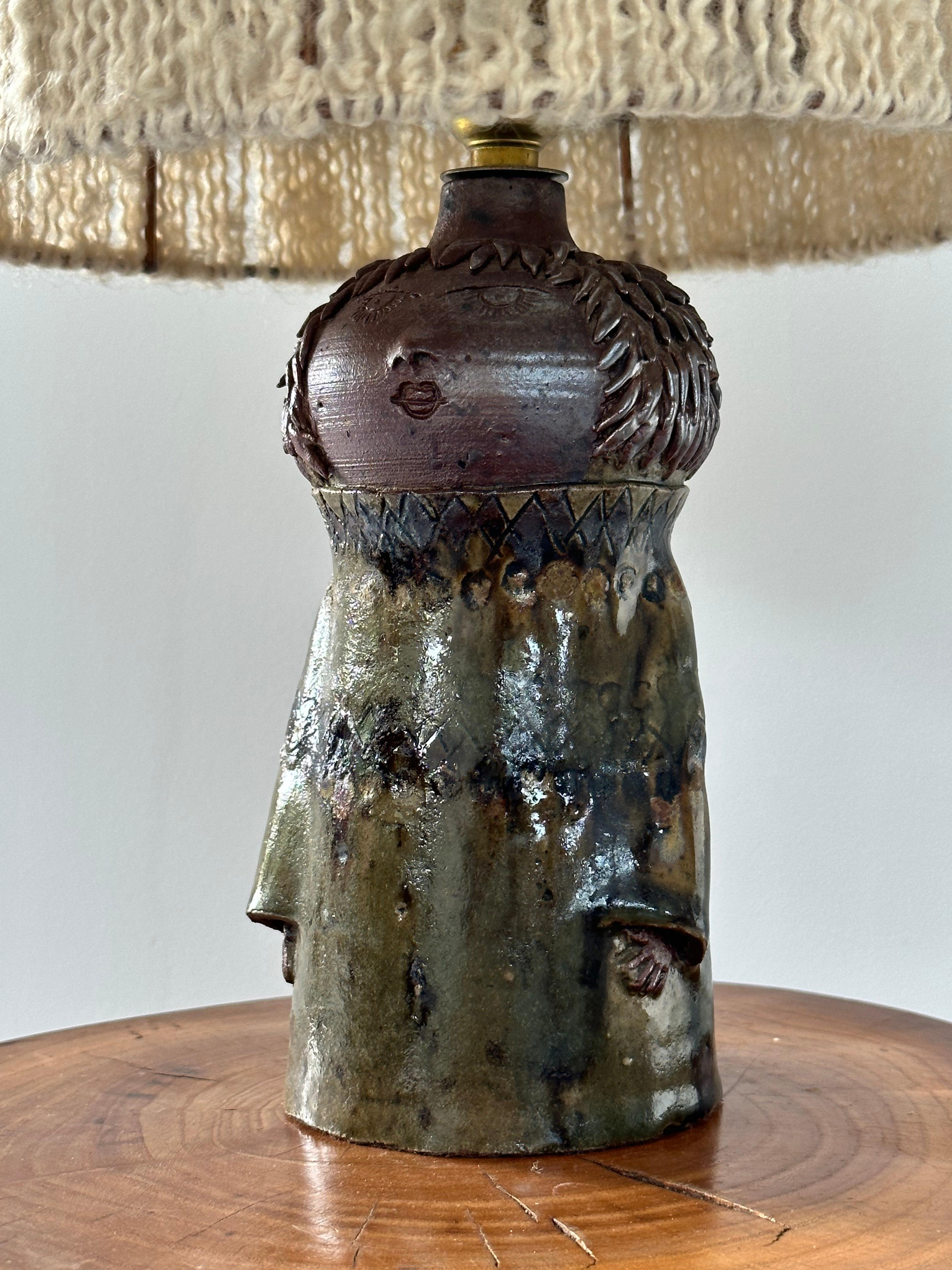 French Anthropomorphic table lamp, enameled stoneware from the La Borne workshops 1950s For Sale