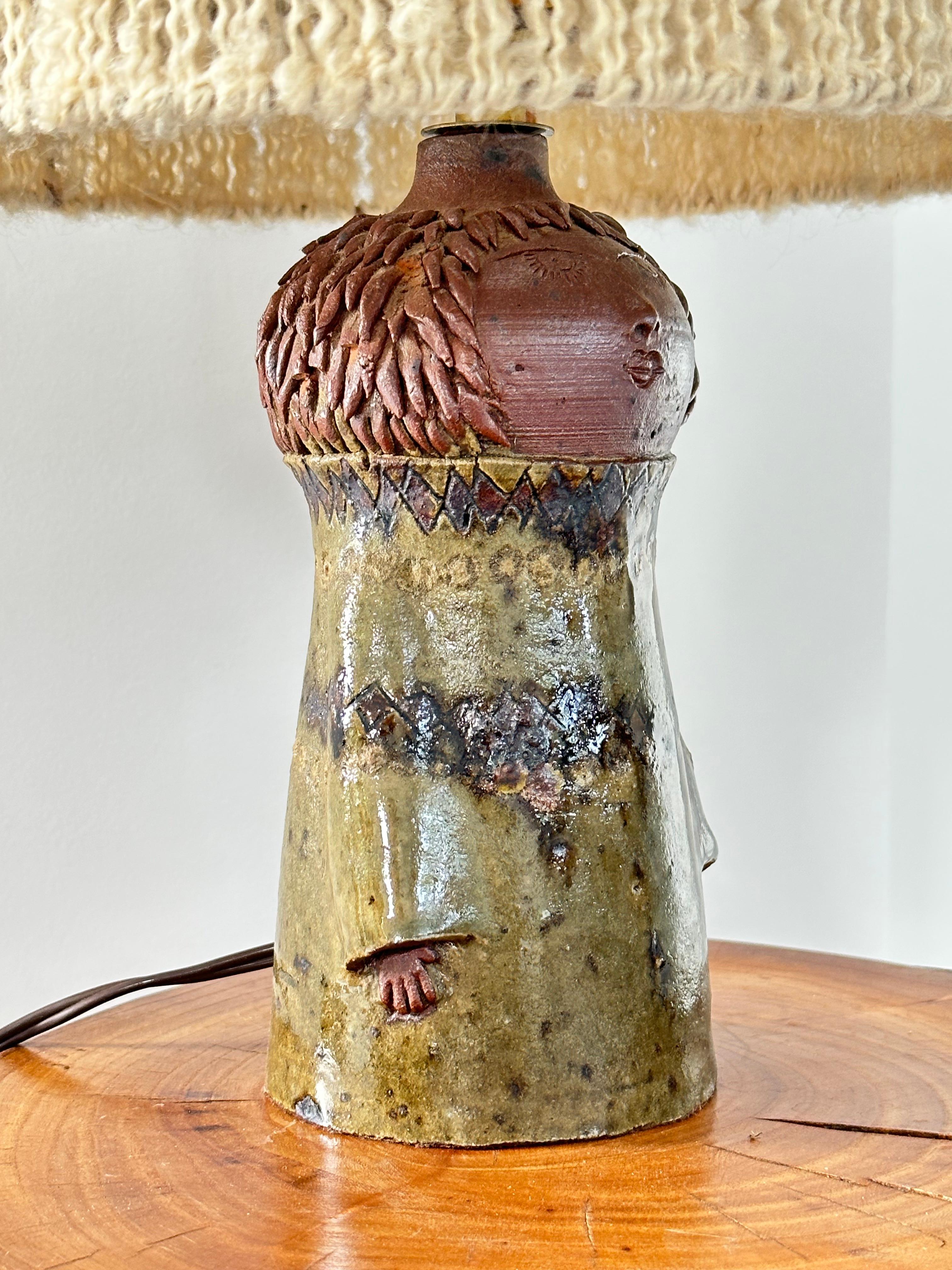 French Anthropomorphic table lamp, enameled stoneware from the La Borne workshops 1950s For Sale