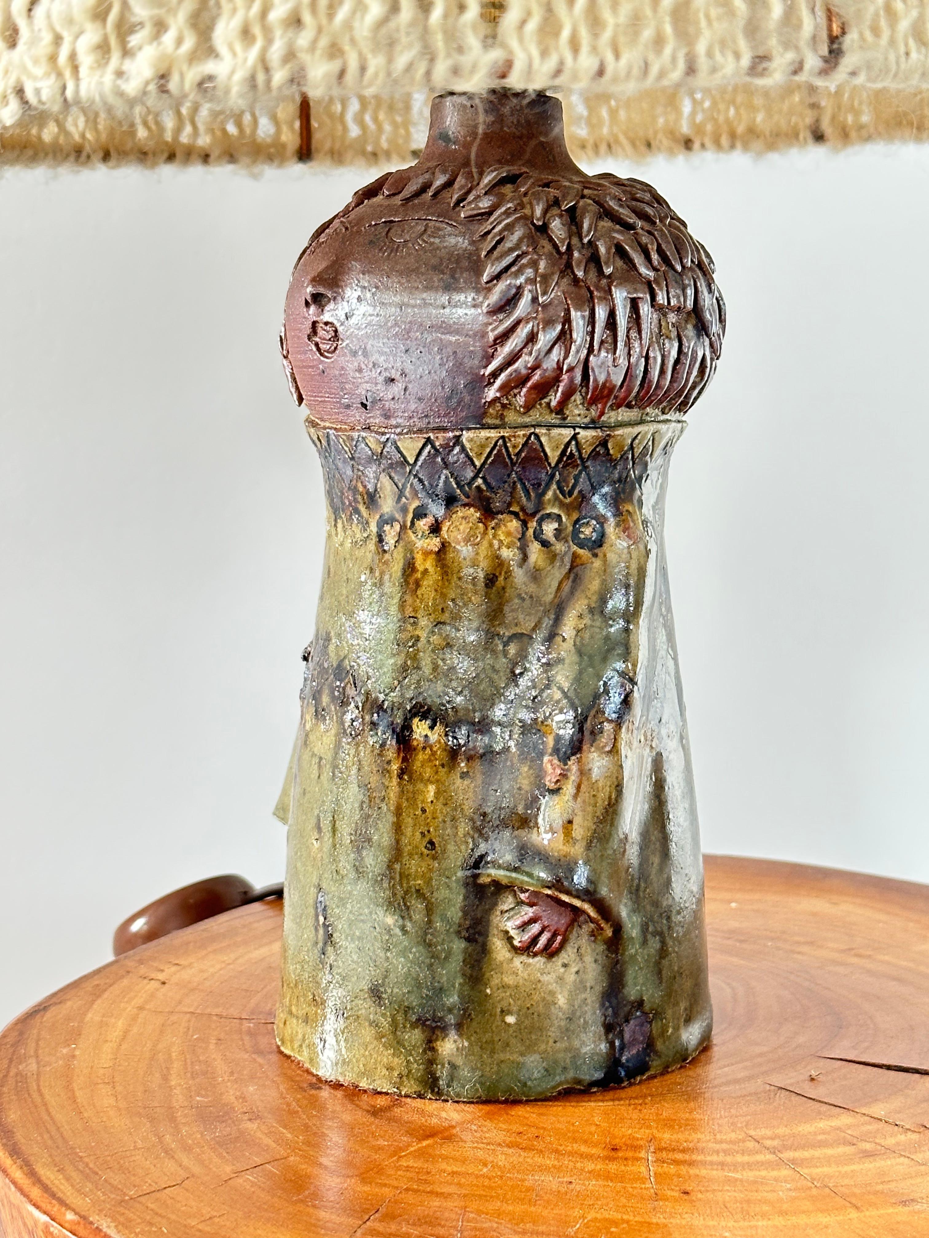 Anthropomorphic table lamp, enameled stoneware from the La Borne workshops 1950s In Good Condition For Sale In leucate, FR