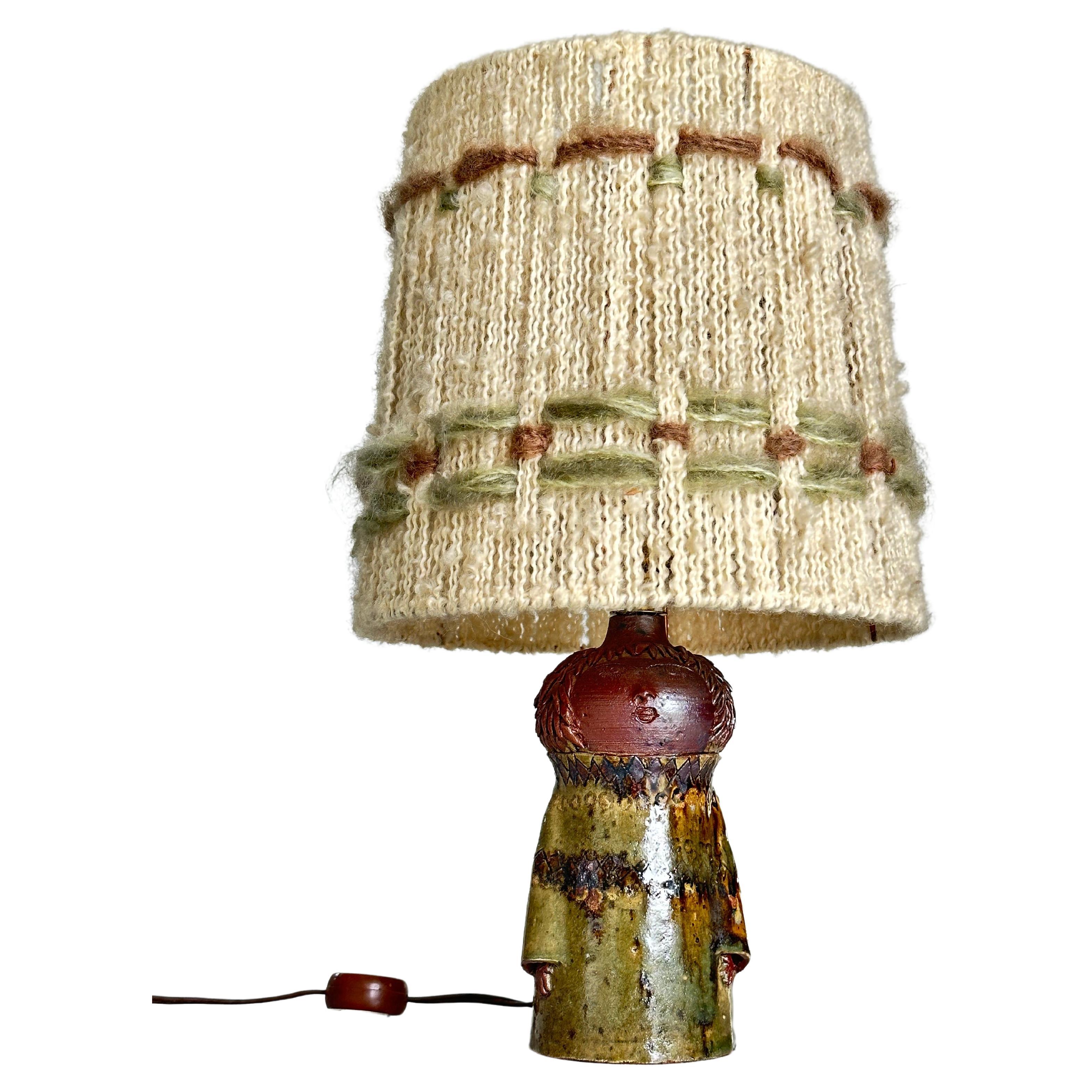 Anthropomorphic table lamp, enameled stoneware from the La Borne workshops 1950s For Sale