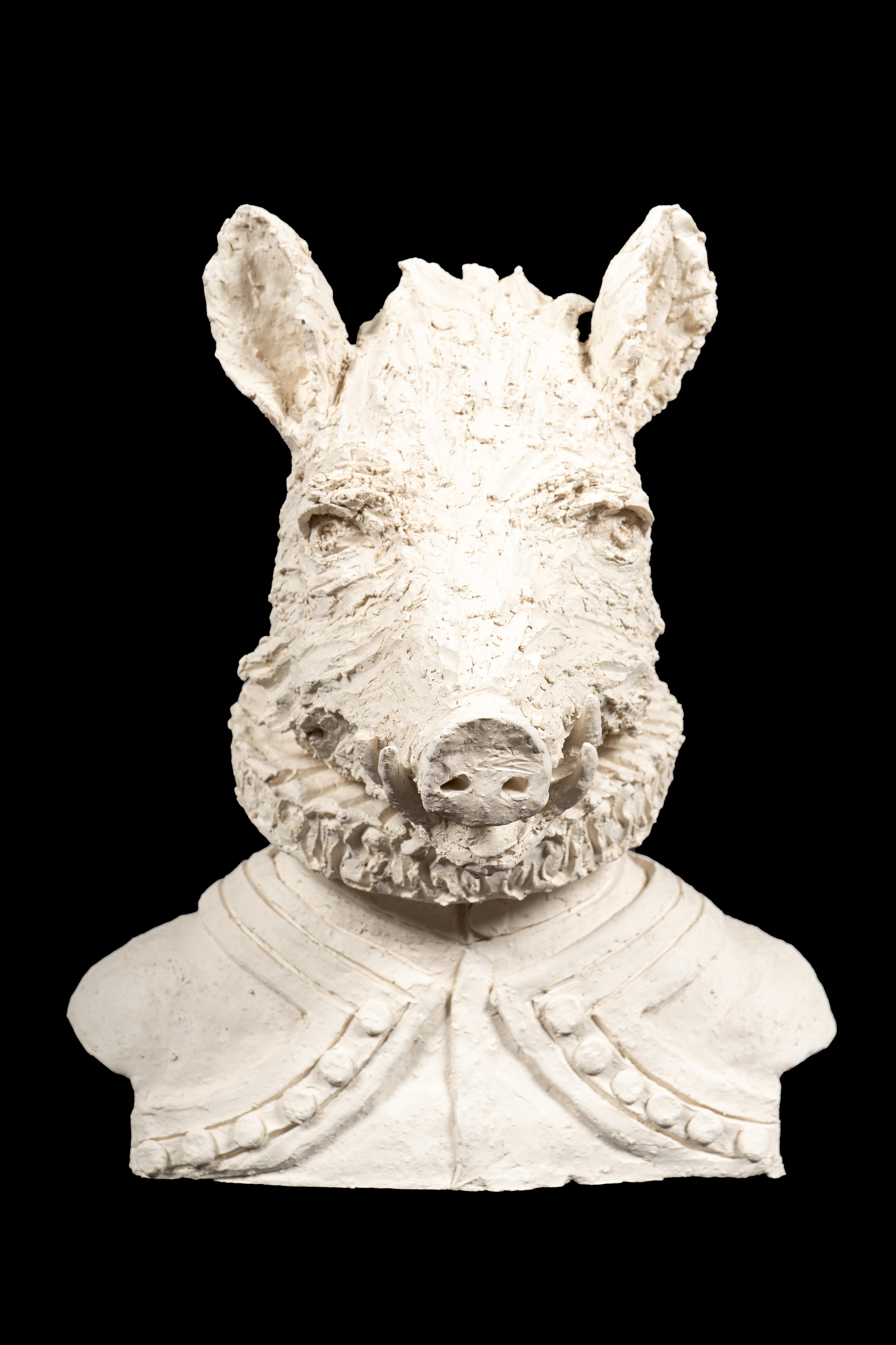Anthropomorphic Terracotta Bust of a Boar wearing a Ruff. A charming one-of-a-kind sculpture made in France.

This unique Anthropomorphic Terracotta Bust of a Boar is a charming work of art that showcases the artist's exceptional skill and