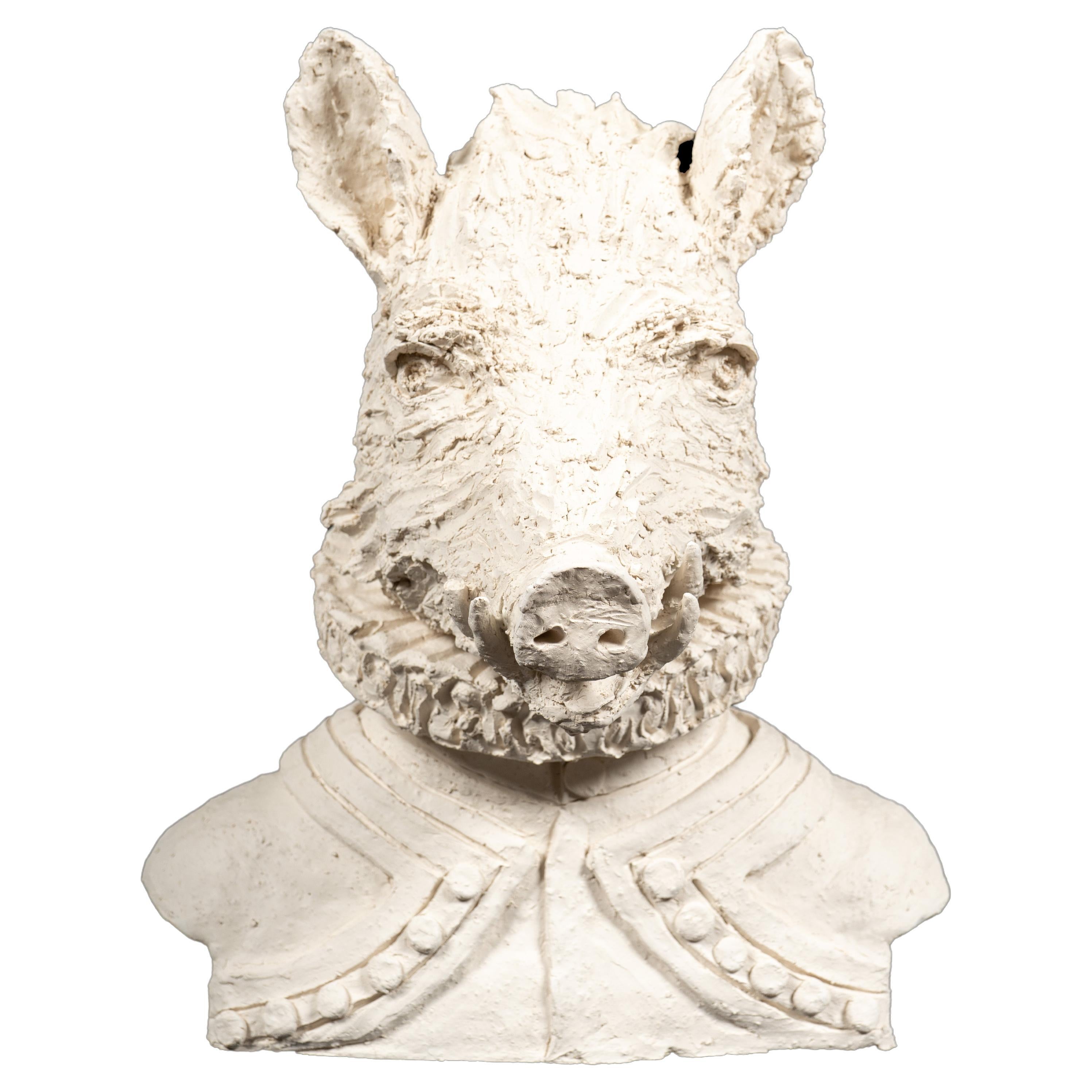Anthropomorphic Terracotta Bust of a Boar wearing a Ruff