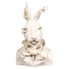 Anthropomorphic Terracotta Bust of Rabbit Wearing a Monocle