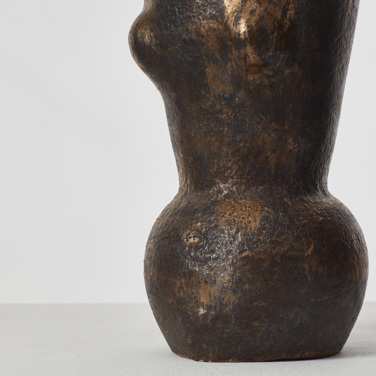Metal Anthropomorphic Vase, Signed, Mid-20th Century