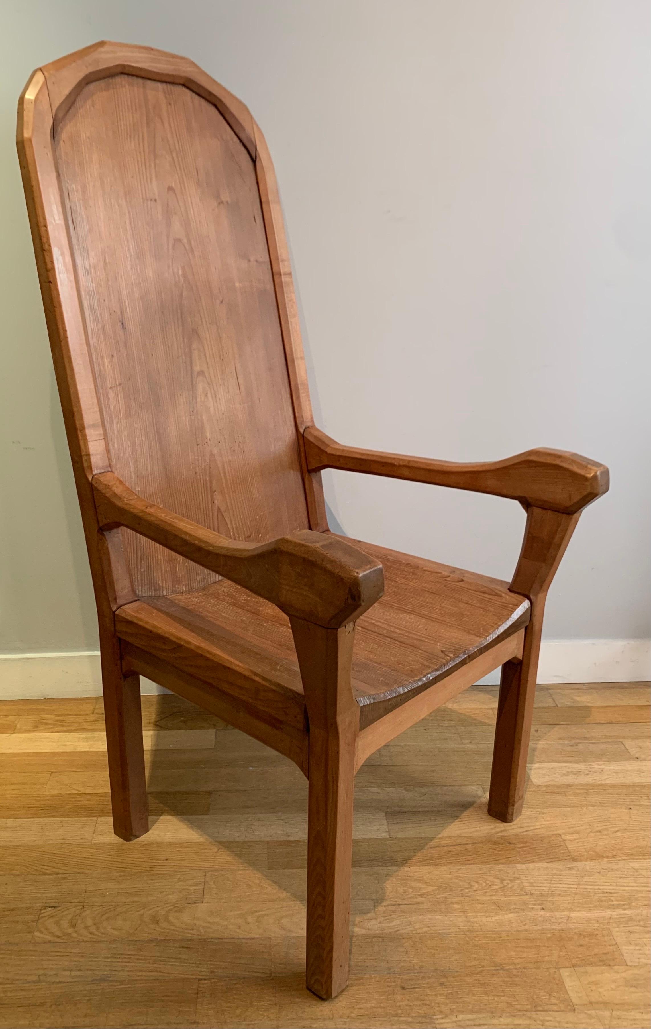 Anthroposophicalmeditation armchair in cherry wood and pine wood 1920’s period. 
Rudolf Steiner school
Switzerland
Dornach design
Handle designed specifically for the position of the fingers
The armchair was upholstered in fabric or leither on pine