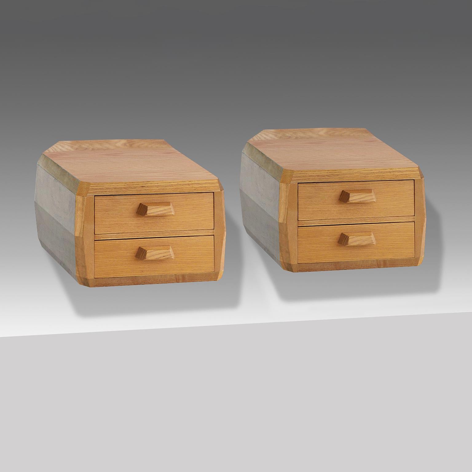Anthroposophical wall mounted bedside cabinets in hand crafted ash wood, Germany, c. 1930