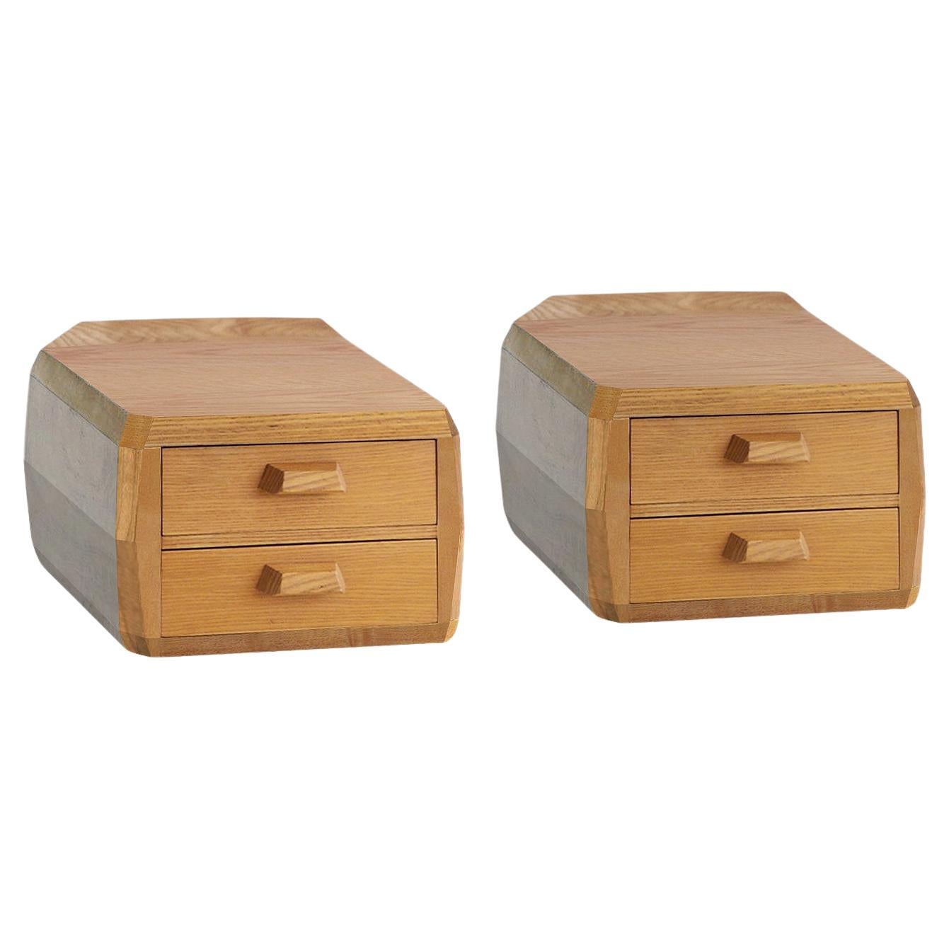 Anthroposophical Wall Mounted Bedside Cabinets In Hand Crafted Ash Wood, c. 1930 For Sale