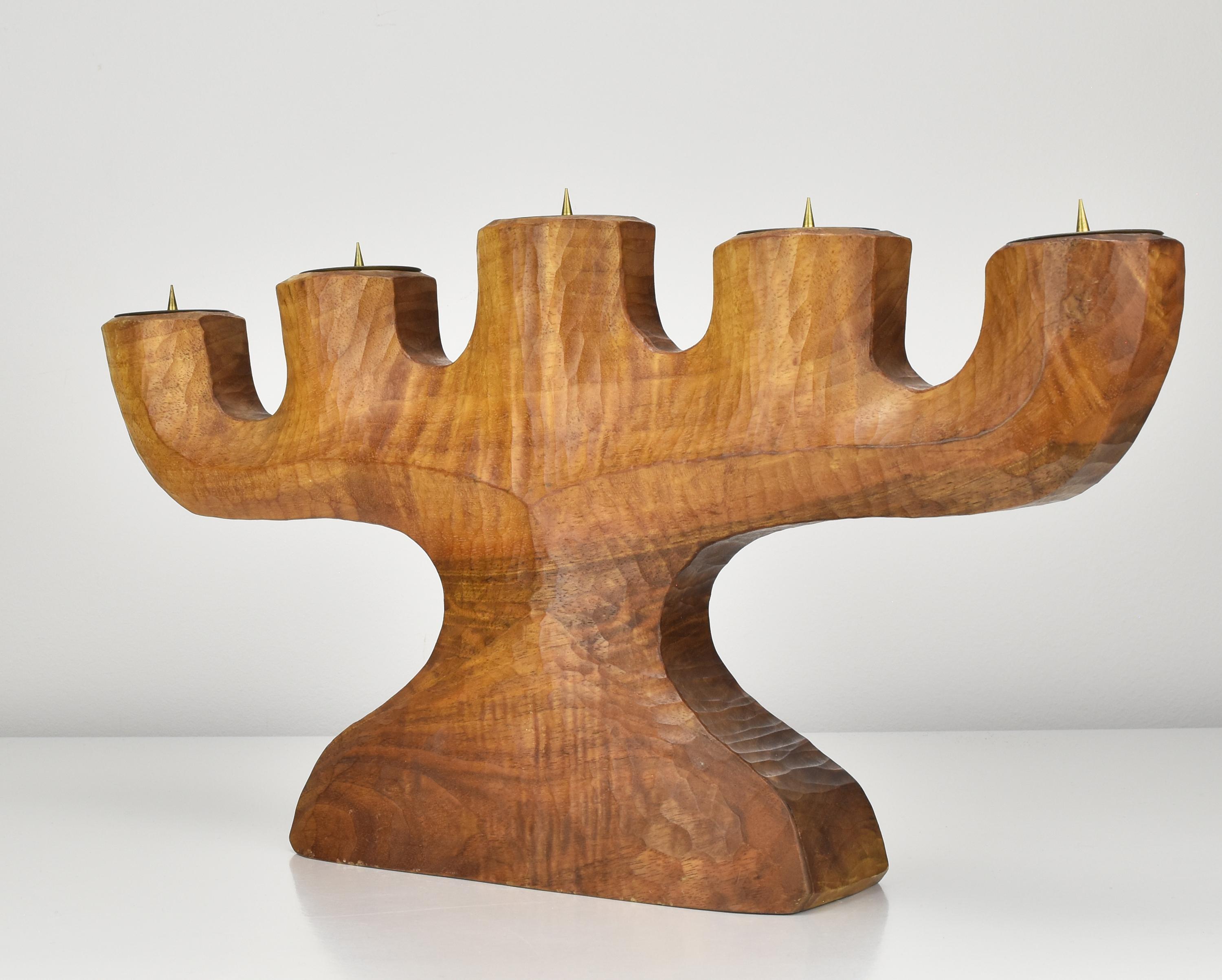 Anthroposophical Rudolf Steiner School Large Candelabra Carved Walnut Wood 1940s 1