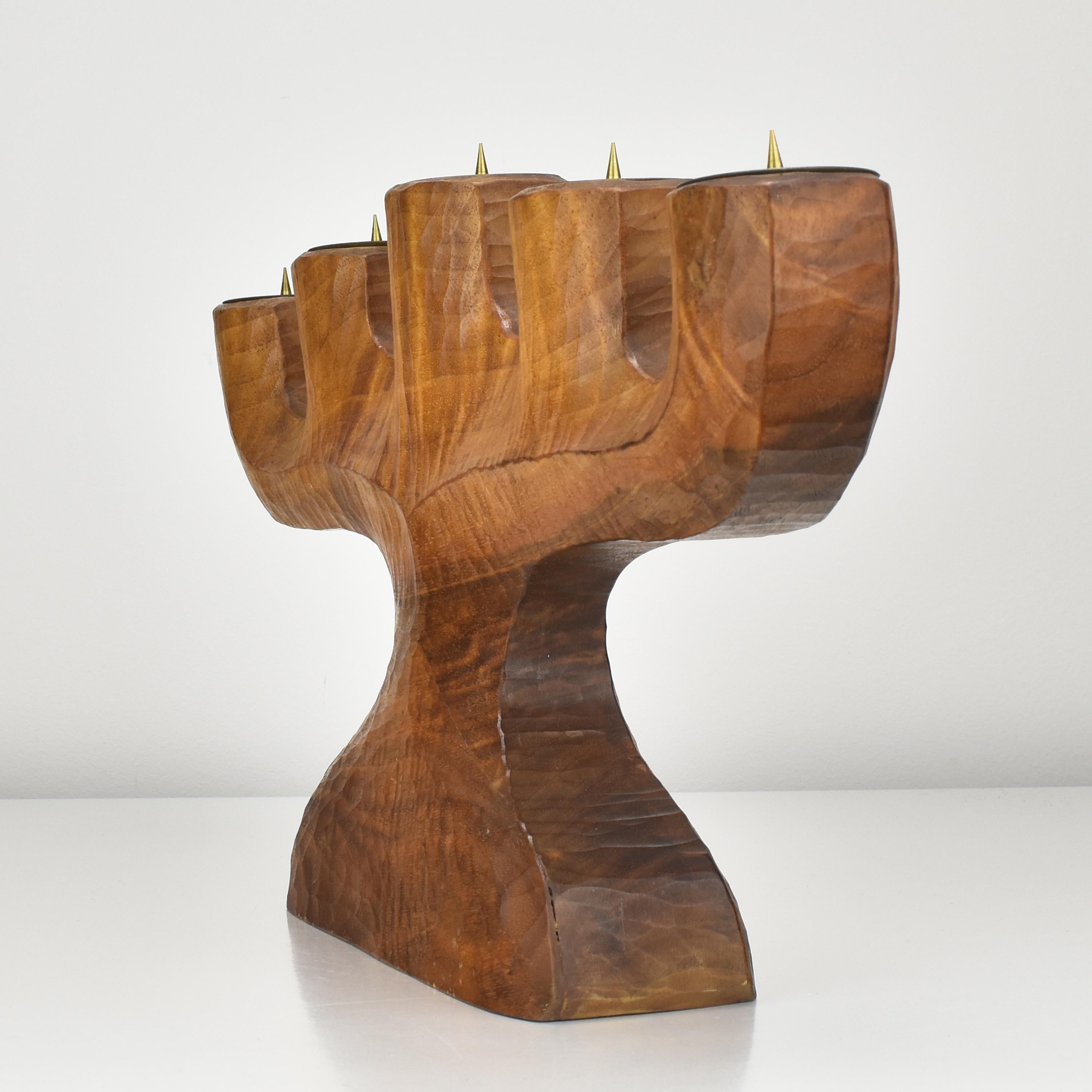 Anthroposophical Rudolf Steiner School Large Candelabra Carved Walnut Wood 1940s 2