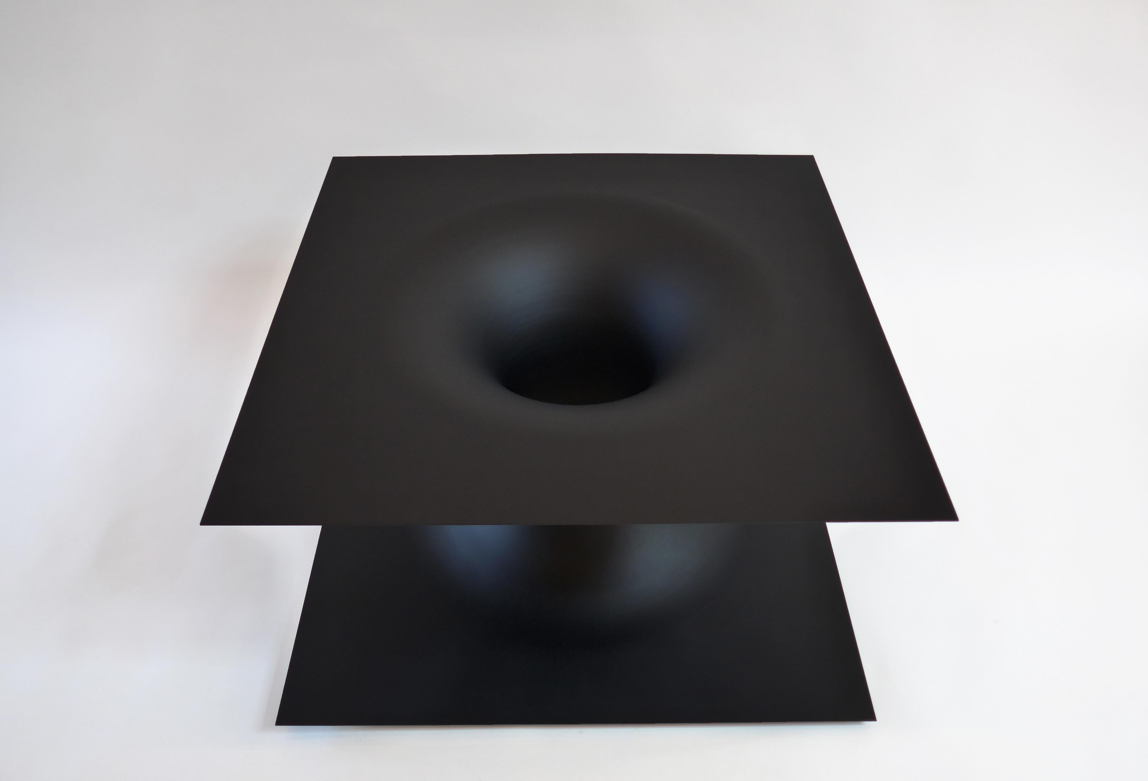 Futurist Anti-Table in Ultra Matte Black Enameled Spun Steel by Erickson Aesthetics For Sale