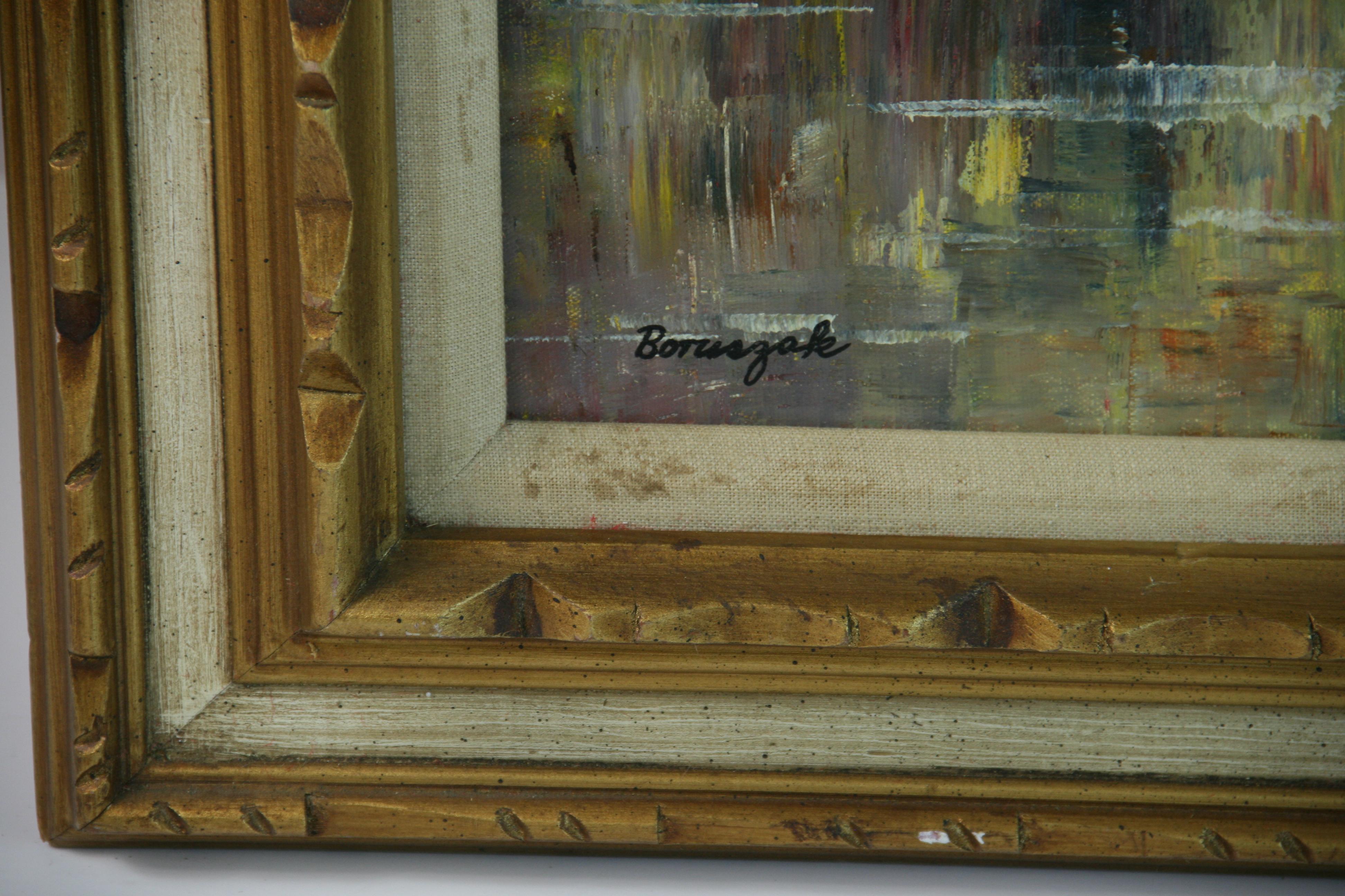 Antique Oversized  Cubic Skyline Oil Painting by Boruszak For Sale 2